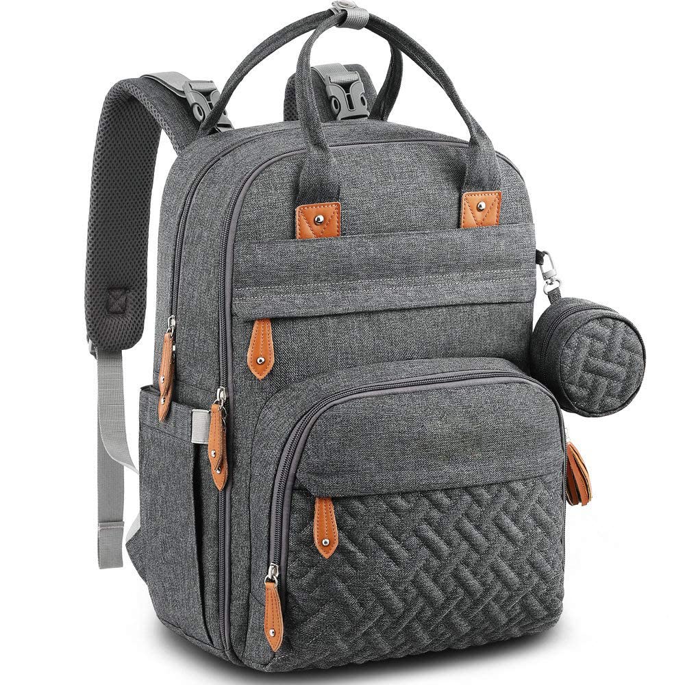 LIKEAN Diaper Bag Backpack, Travel Maternity Baby Changing Bag, Large Capacity, Waterproof, Light Gray, 30x15x40cm