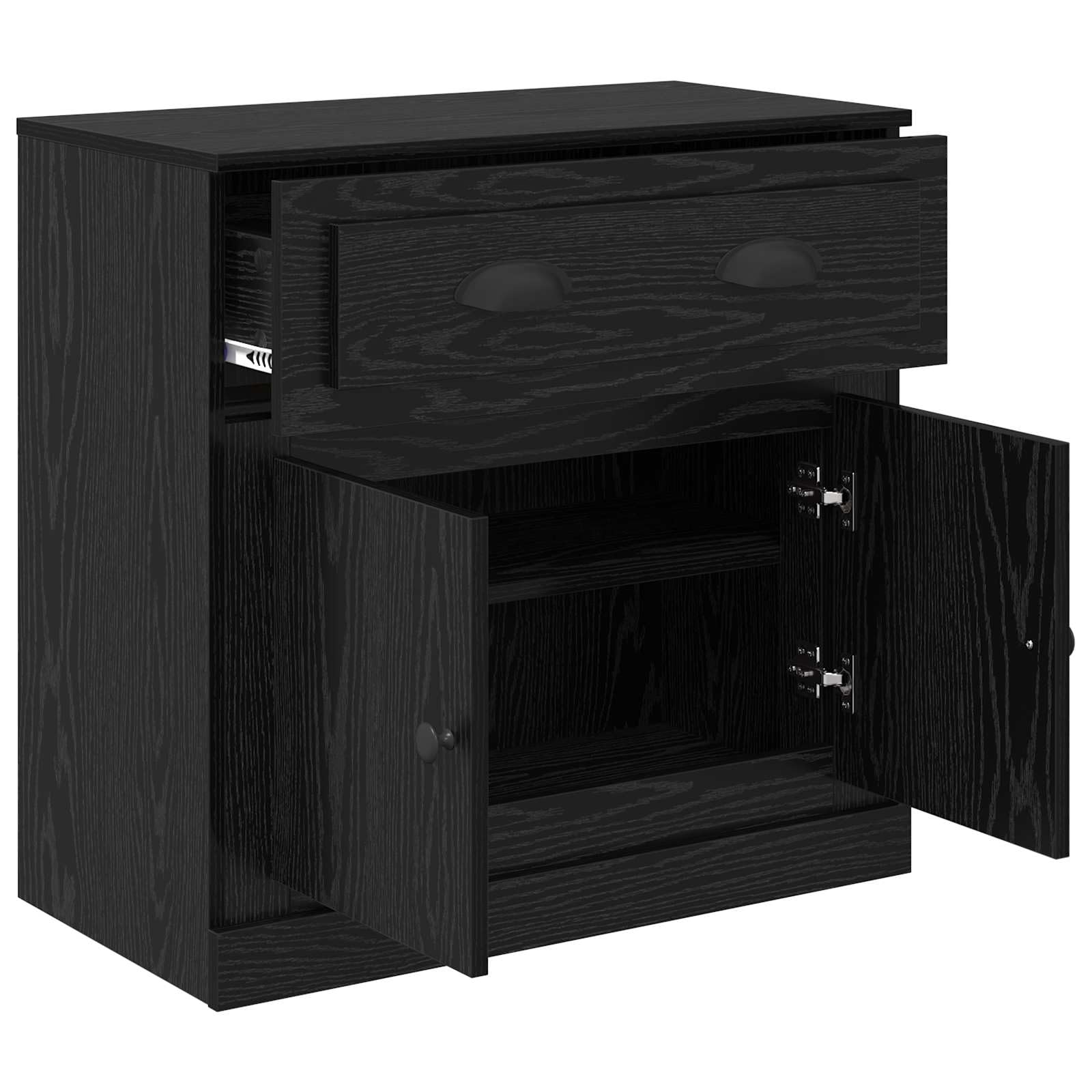 Meuble haut noir aspect chêne en bois 70 x 35,5 x 67,5 cm avec tiroir et portes, buffet moderne pour salon, salle à manger et couloir, rangement polyvalent avec étagère et étagère