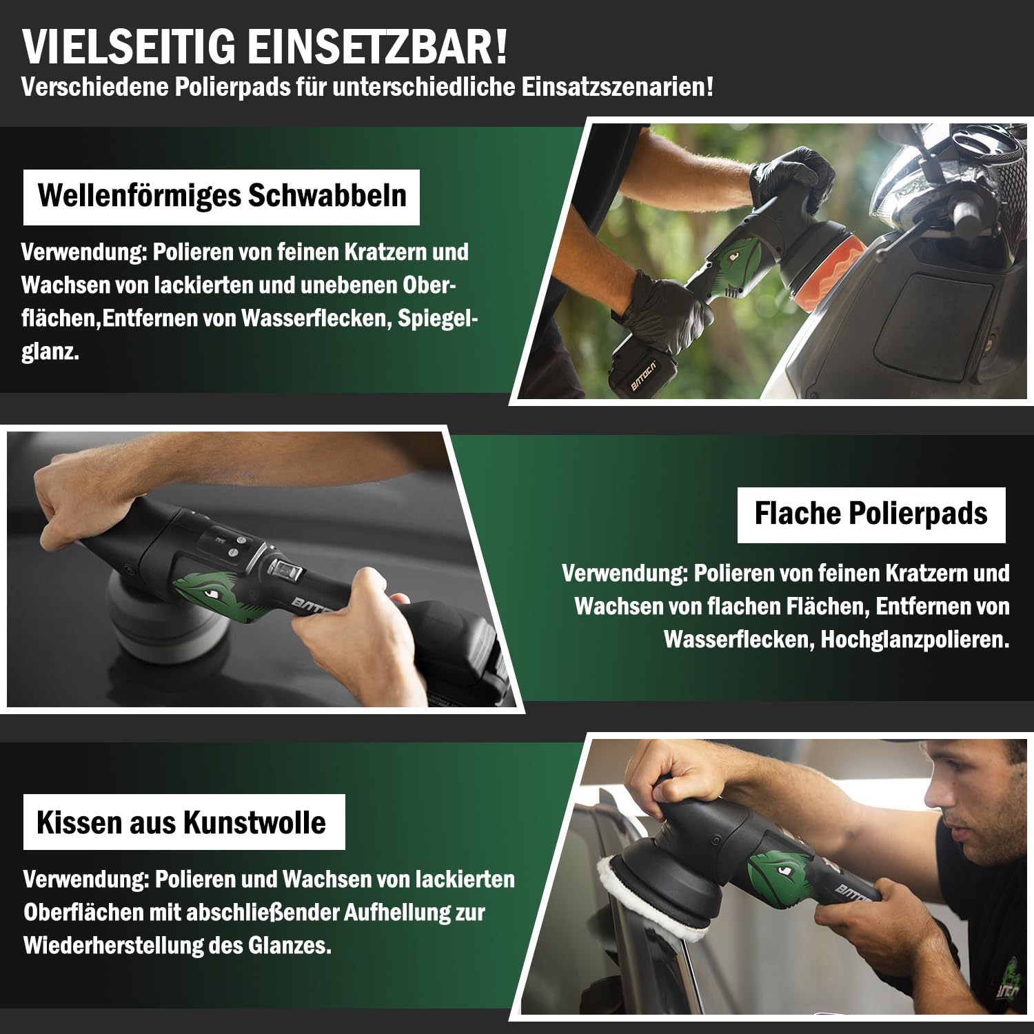 21V Akku Exzenter Poliermaschine,BATOCA S2 Upgrade Auto Poliermaschine | Akku-Puffer/Kabellos Polier Maschine mit 125mm Polierschwamm/Pad,Wollscheibe,Schleifmaschine Polieren von Motorrädern,Booten