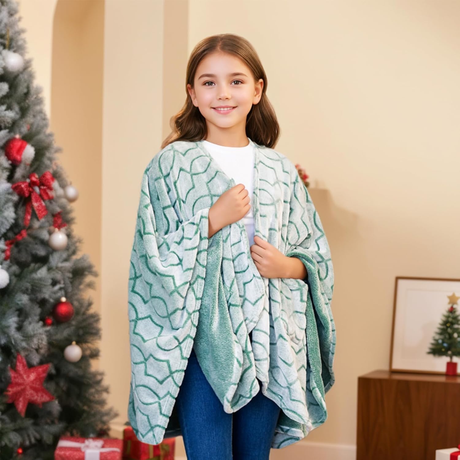 Bcareself Double-Sided Wearable Blanket Ultra Soft Flannel Shawl Blanket, Reversible Blanket,with Pockets, for Women and Men - Image 2