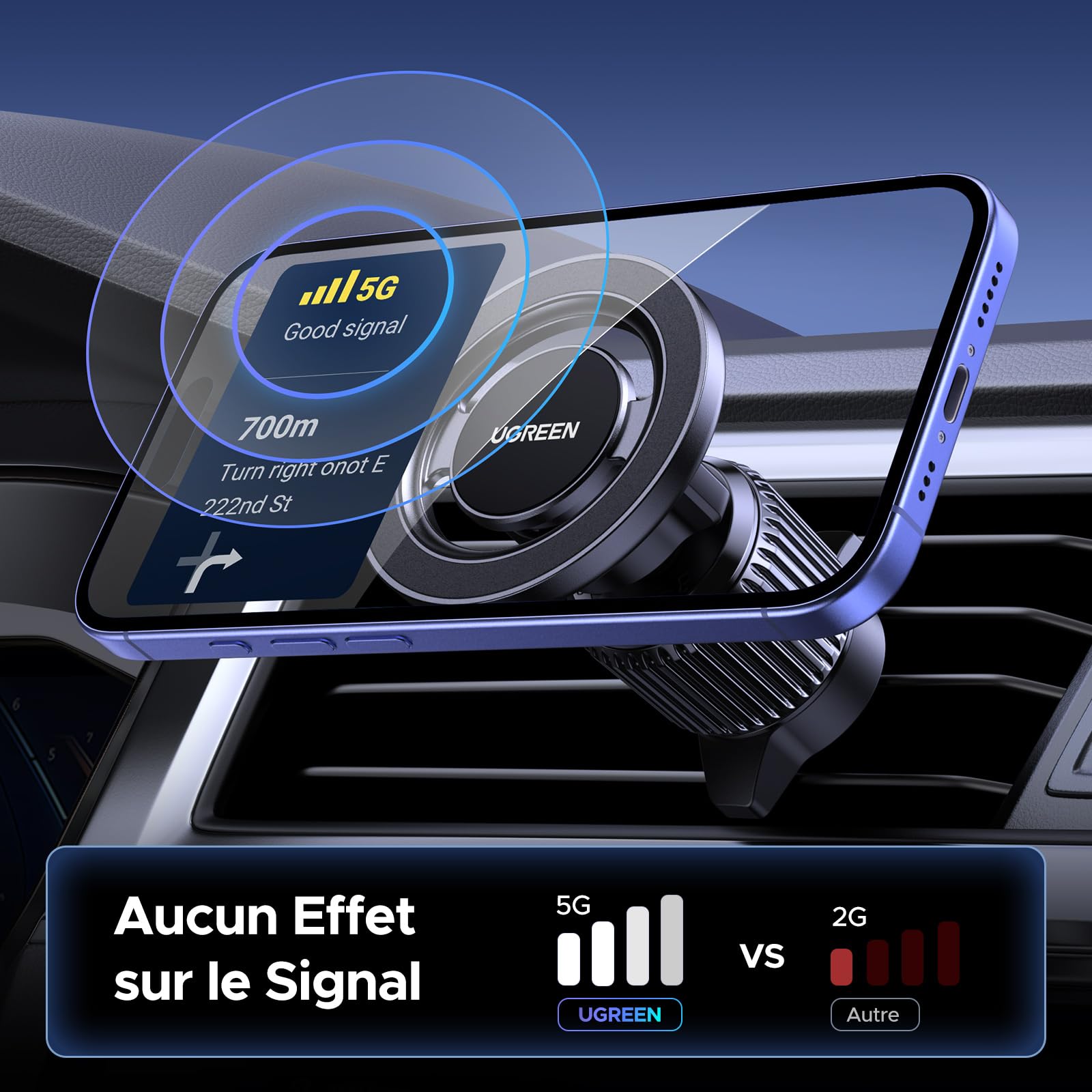 UGREEN Support Téléphone Voiture Magnétique pour MagSafe Porte Smartphone Voiture Rotatif à 360°avec Crochet Magnétique en Métal Compatible avec iPhone 17 Pro Max 16 15 Galaxy S25 S24, Noir