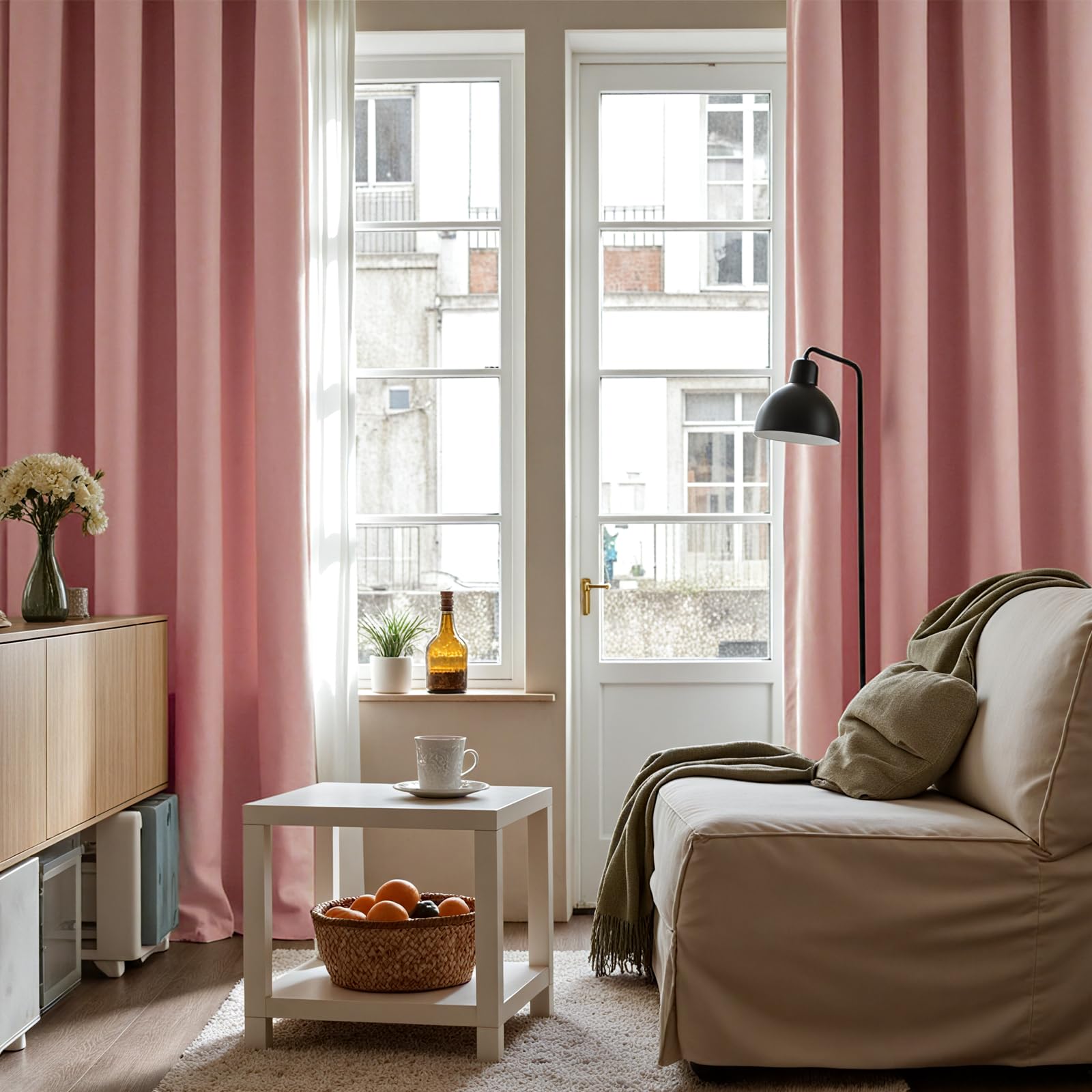 TOPICK Tende Oscuranti per Interni 2 Pannelli L140 x A260 cm Rosa | Curtains Oscurante Tende per Soggiorno e Camera da Letto Termiche Isolanti Anti-Rumore con Anelli Moderne