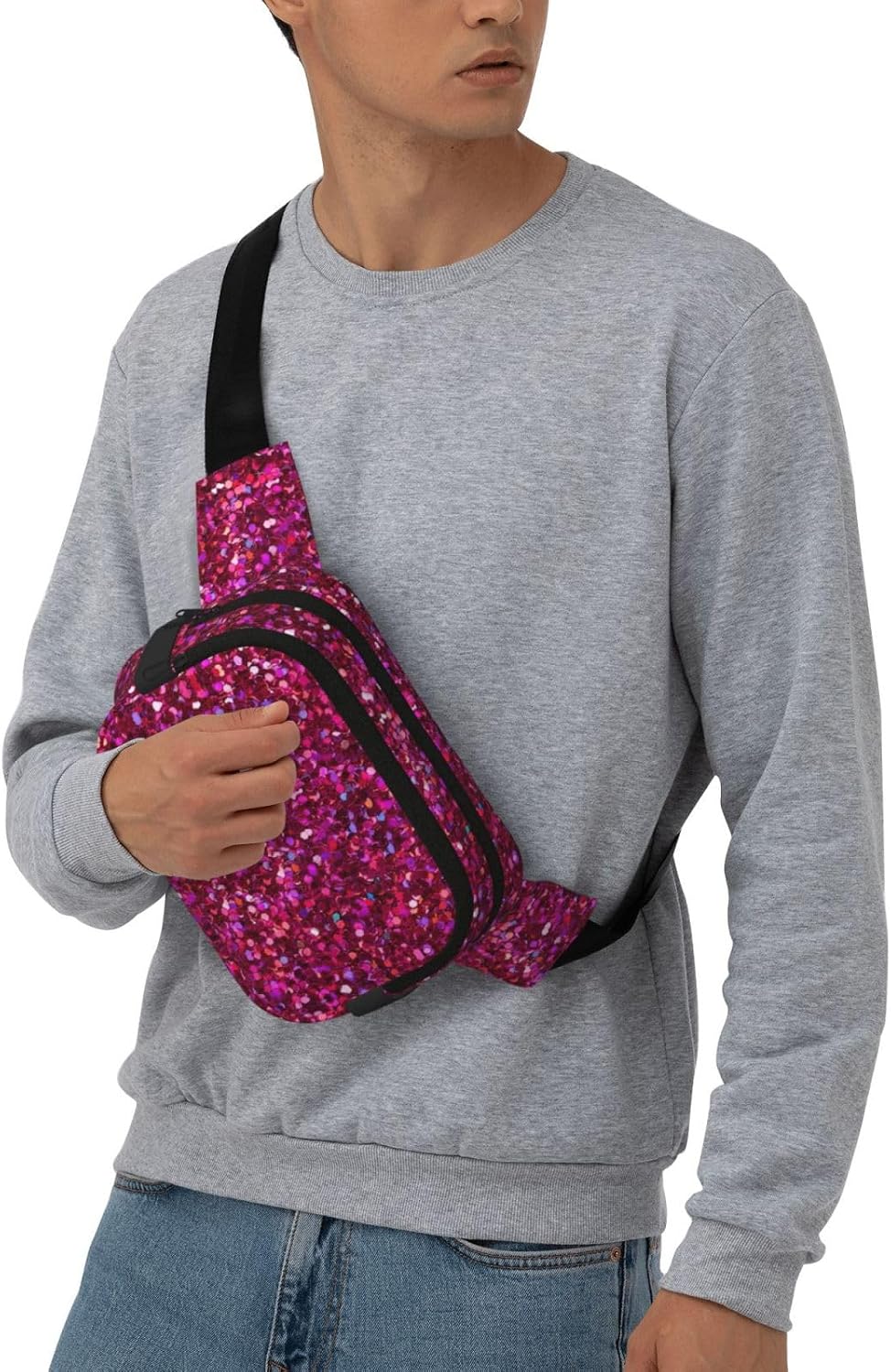 Glitter pattern print Large Fanny Packs for Women Cute Cross Body Waist Bag Fashionable Fanny Pack