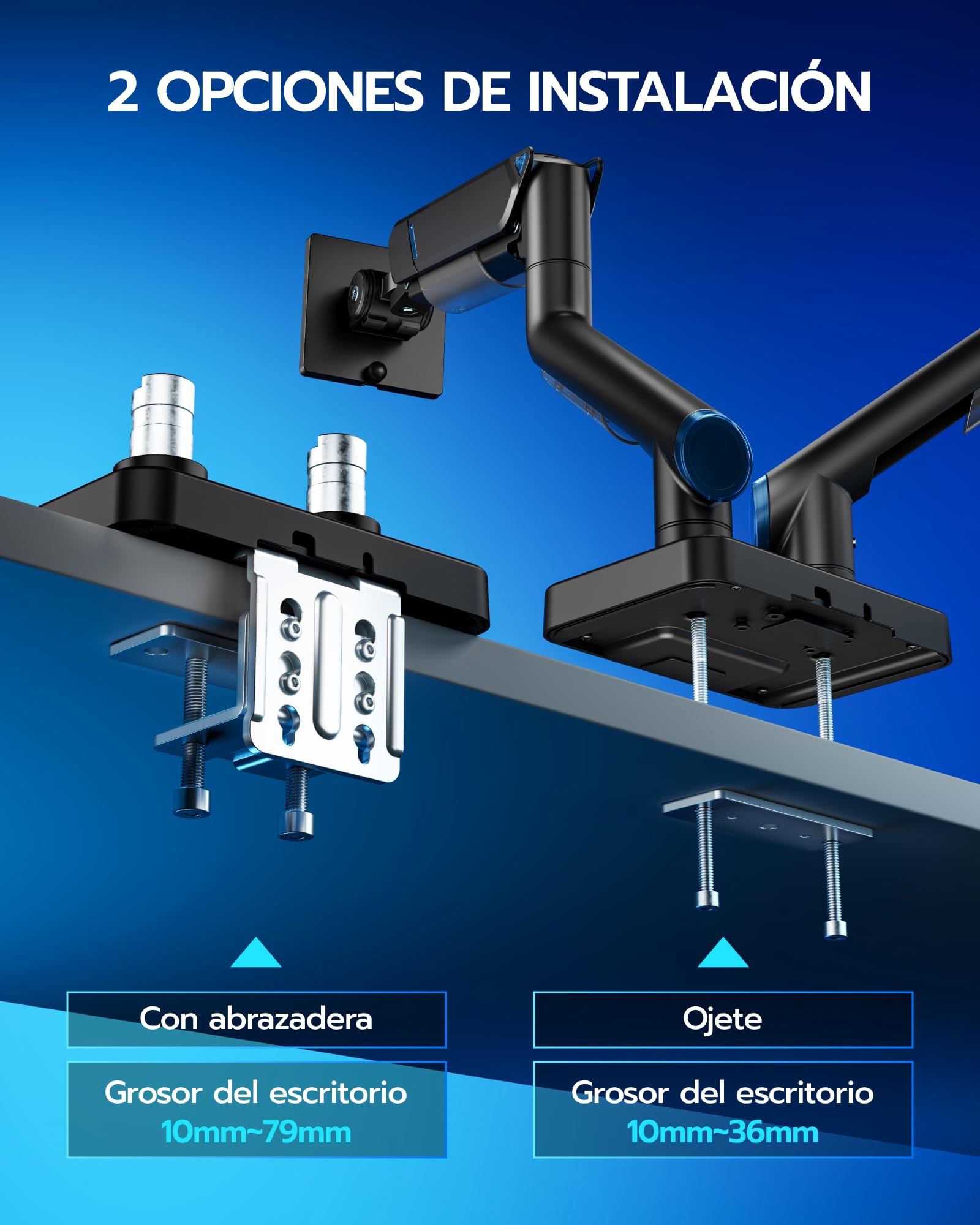 ARES WING Soporte de monitor para 2 monitores para pantallas planas y curvas de 17–45 pulgadas, Negro