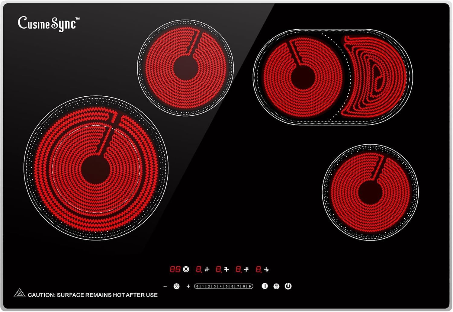 30″ Built-In Electric Ceramic Cooktop, 7400W 4 Burners, Dual Ring Heating, Easy Touch Control, Works with All Cookware