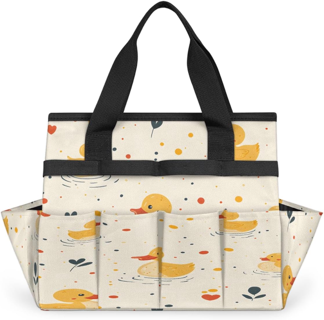 Love Leaves Duck Garden Tool Bag for Women Men Garden Storage Tote Bag with 10 Pockets & Handle Gardening Tool Organizer for Garden Patio Indoor Outdoor