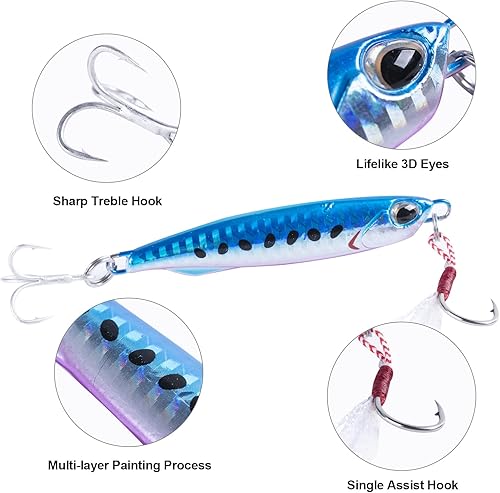 Miniatura 2 de Goture Plantillas de pesca de agua salada, plantillas verticales brillantes con gancho de asistencia, velocidad de plomo, plantilla de plomo rápido,