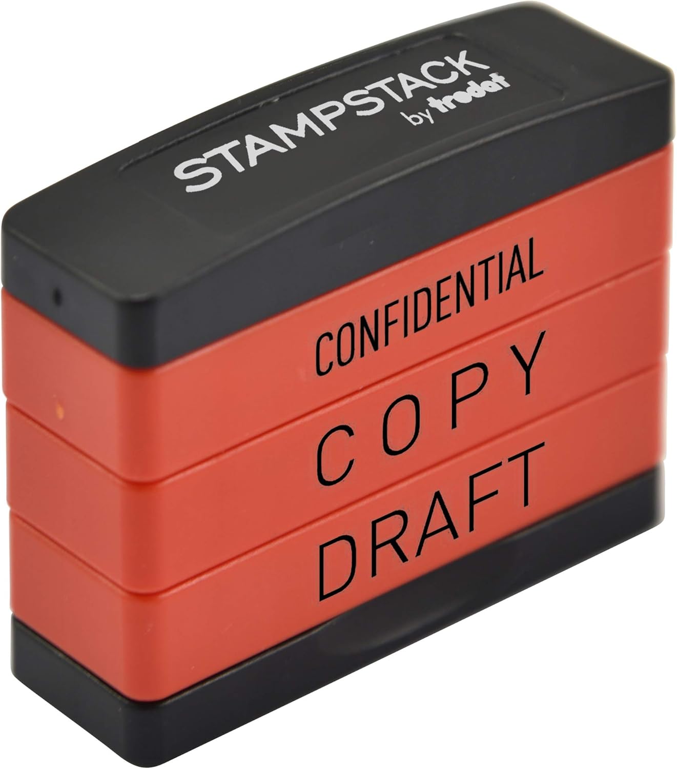 Trodat 3-in-1 Business Stamp Stack with Texts Confidential – Copy – Draft, Red Body - Black Ink, 2 x 6 x 5,5 cm