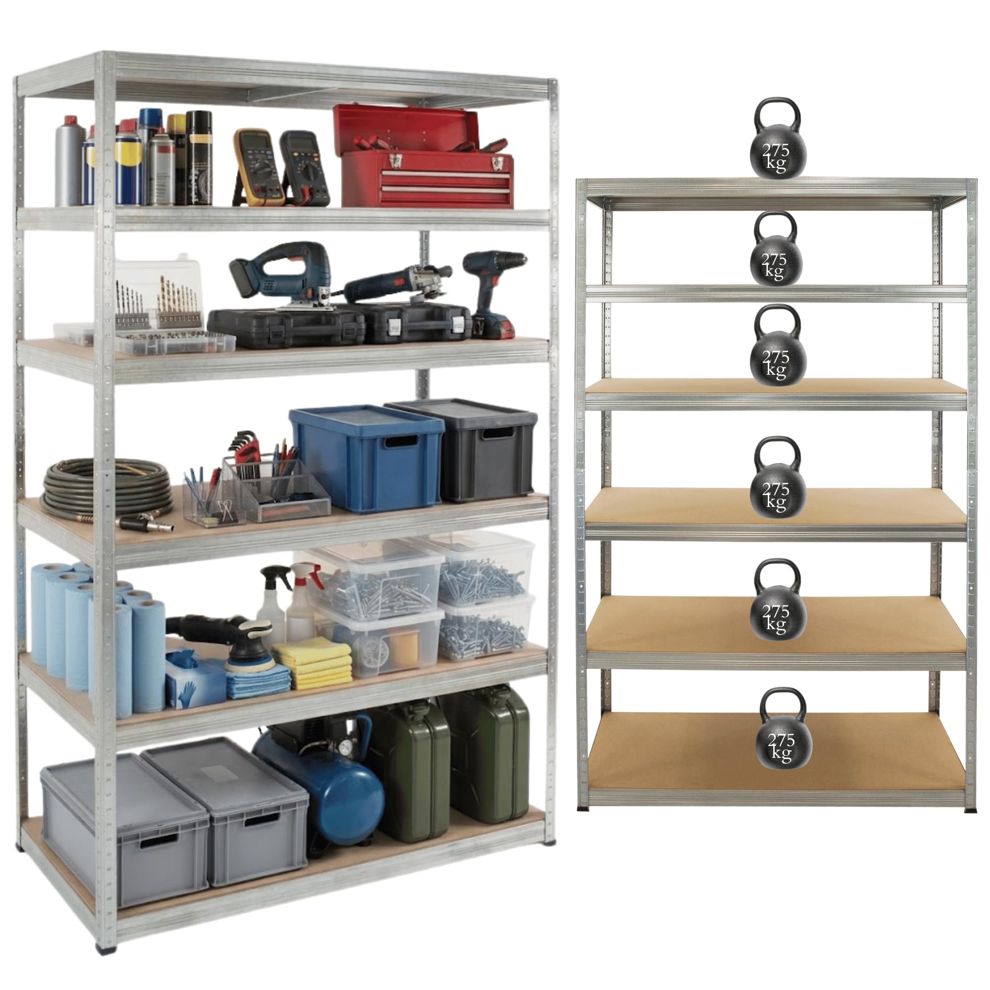 Metallregal Helios 213x120x60cm, Verzinkt, 275kg/Fach, 6 Böden