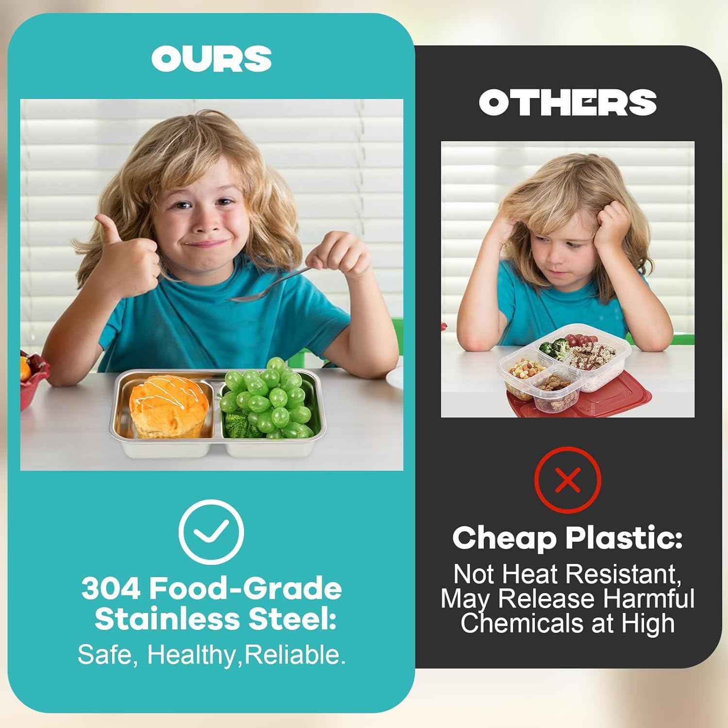 YEXEXINM 8 Pcs 30 oz Bento Boxes, 2 Compartments 304 Stainless Steel Food Storage Containers Snack Boxes with Leakproof Lids, Divided Meal Prep Lunch Box Food Container Dishwasher Safe