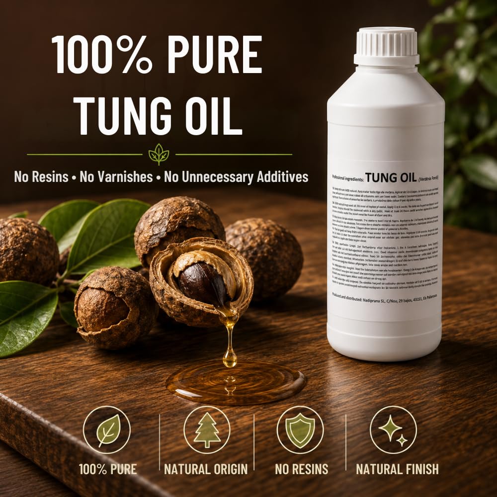 1 litr 100% czysty olej tungowy | Naturalna pielęgnacja drewna na zewnątrz i wewnątrz | Nie zmienia koloru pozostawiając bardzo odporną warstwę wodoodporną. - Snadi