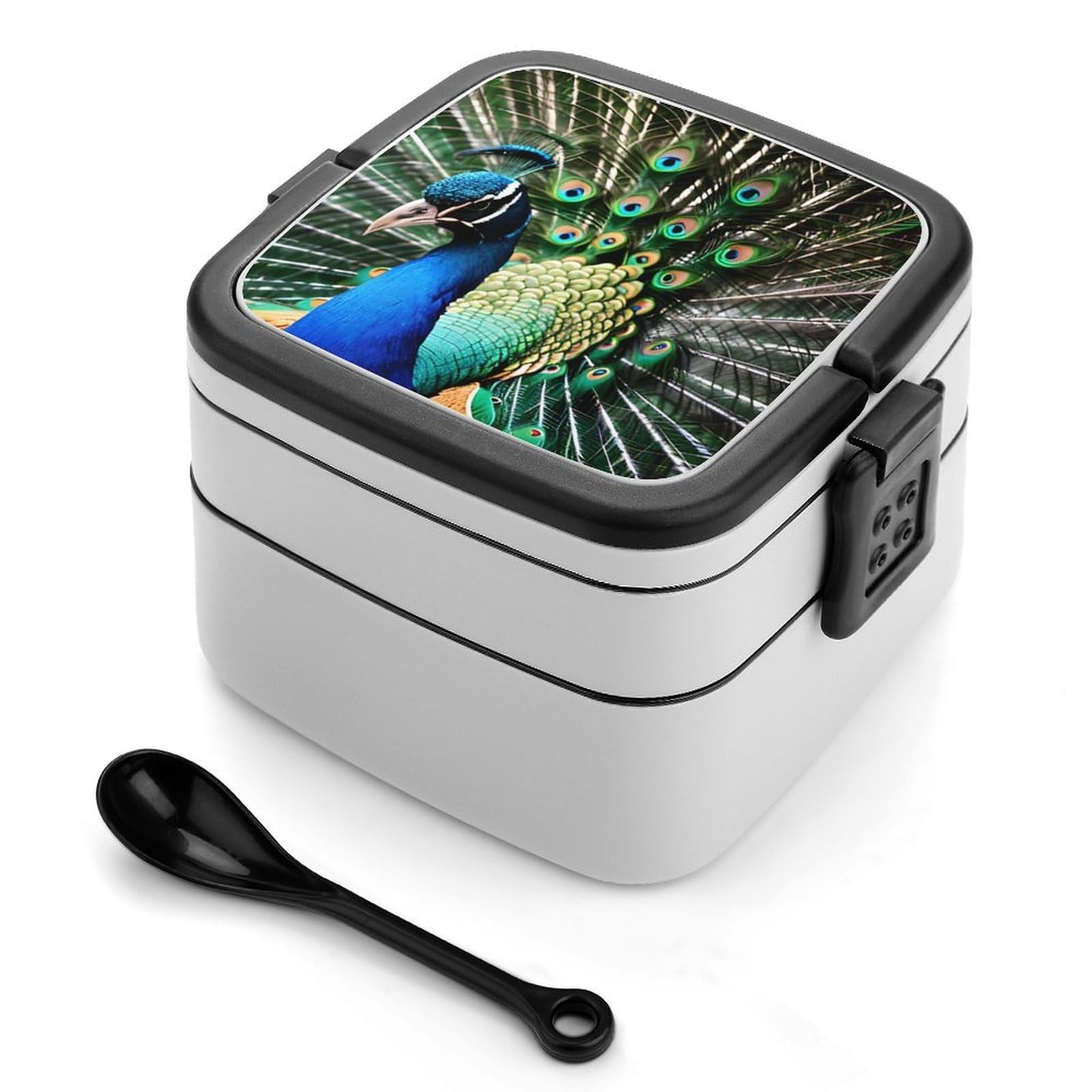VstaDank Peacock Bento Box Portable Adult Lunch Box with 2 Layer&Spoon Reusable Insulated Lunchbox Large Food Containers Leak Proof Lunch Containers for Work Camping Meal Prep
