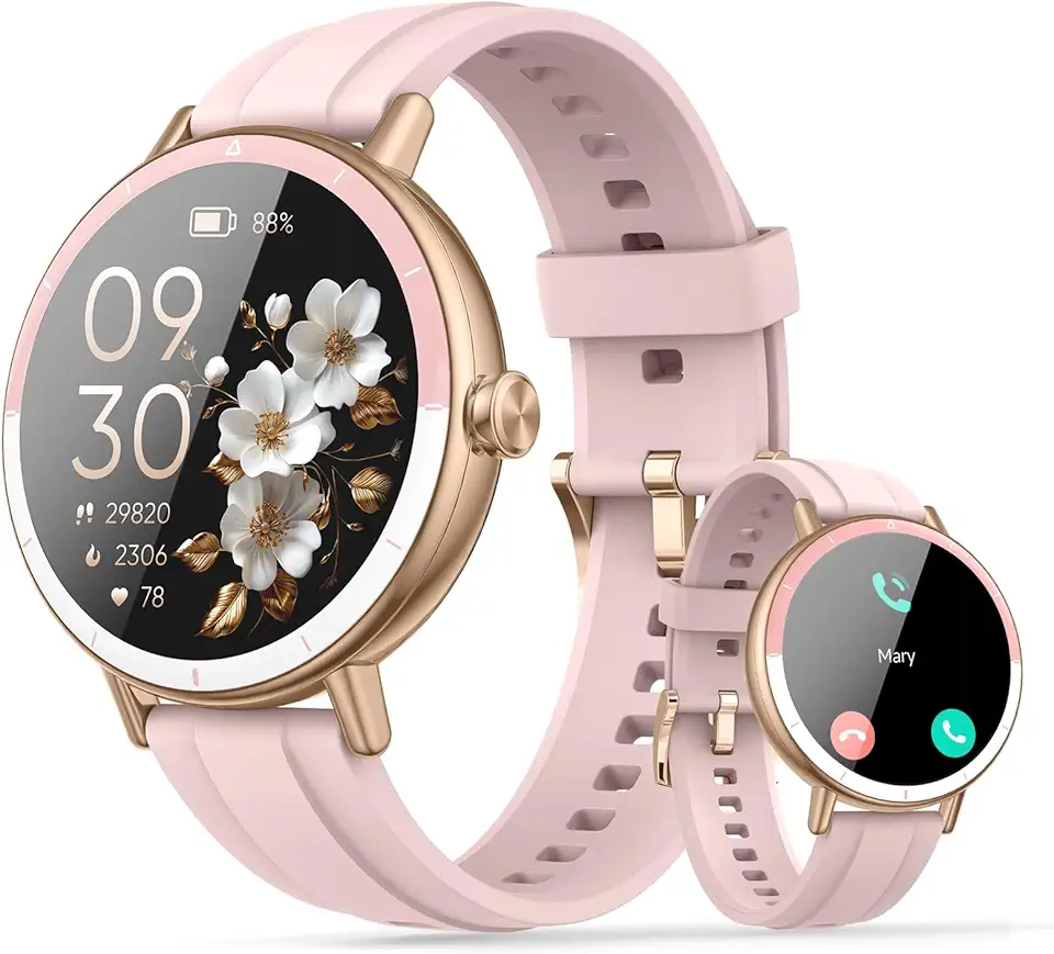 Smartwatch Feminino com Chamadas Bluetooth, rastreador de atividades físicas, Tela HD 1,27 Polegadas, Resistente à Água IP68, Mais de 100 Modos Esportivos, Compatível com iOS/Android