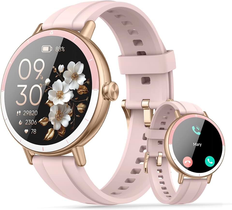 Smartwatch Feminino com Chamadas Bluetooth, rastreador de atividades físicas, Tela HD 1,27 Polegadas, Resistente à Água IP68, Mais de 100 Modos Esportivos, Compatível com iOS/Android
