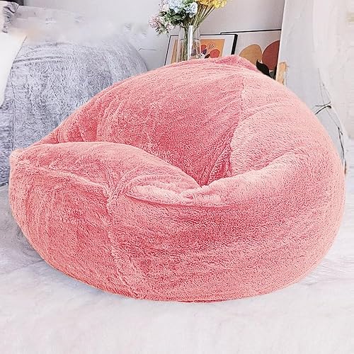 Funda para silla puff de piel esponjosa, funda para sofá, puf, silla, puf, otomana, relajación, futón (color rosa, tamaño 2.3ft-D70cm-cubierta)