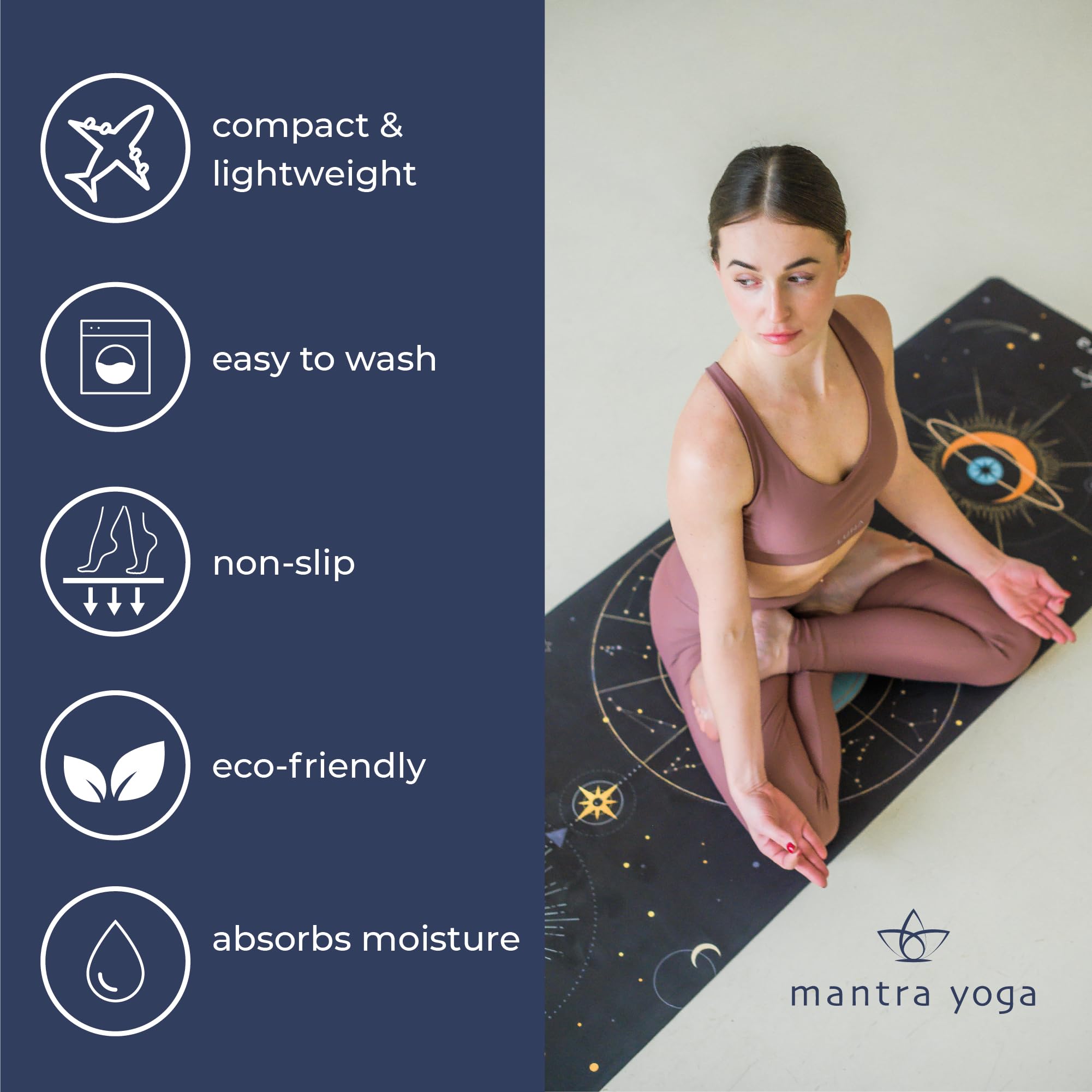 Mantra Yoga Travel PRO 1.5mm with Knee Pad - Foldable Fitness & Exercise Mat with Bag | Lightweight, Compact & Eco-Friendly | Non-Slip & Washable | For All Types of Yoga | 72" L x 24" W | 2.6 lbs