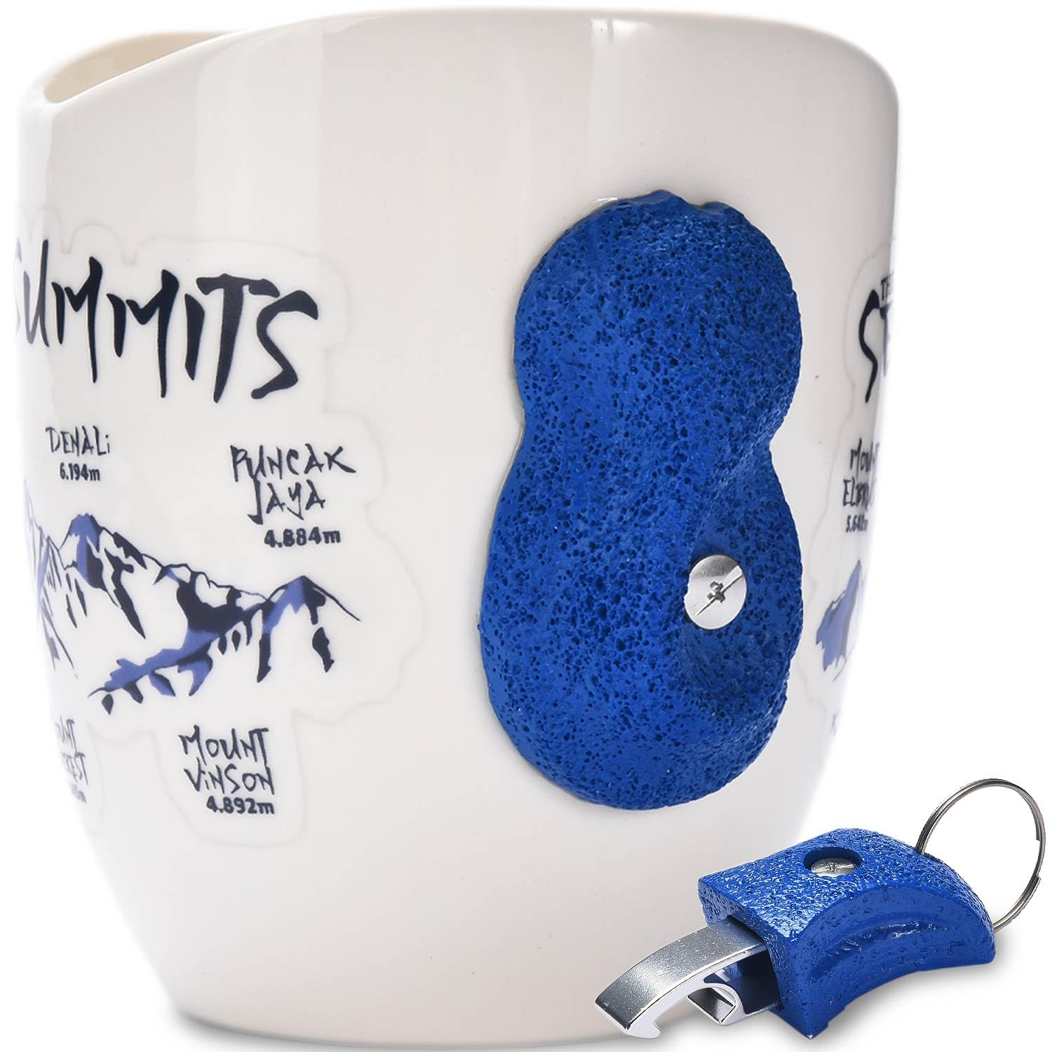 rock climbing mug with highly sticked climbing grips - blue climbing mountain mug for rock climbing gifts - 15 oz climbing cliff mug for morning brew - blue mountain coffee mug, White Ceramic