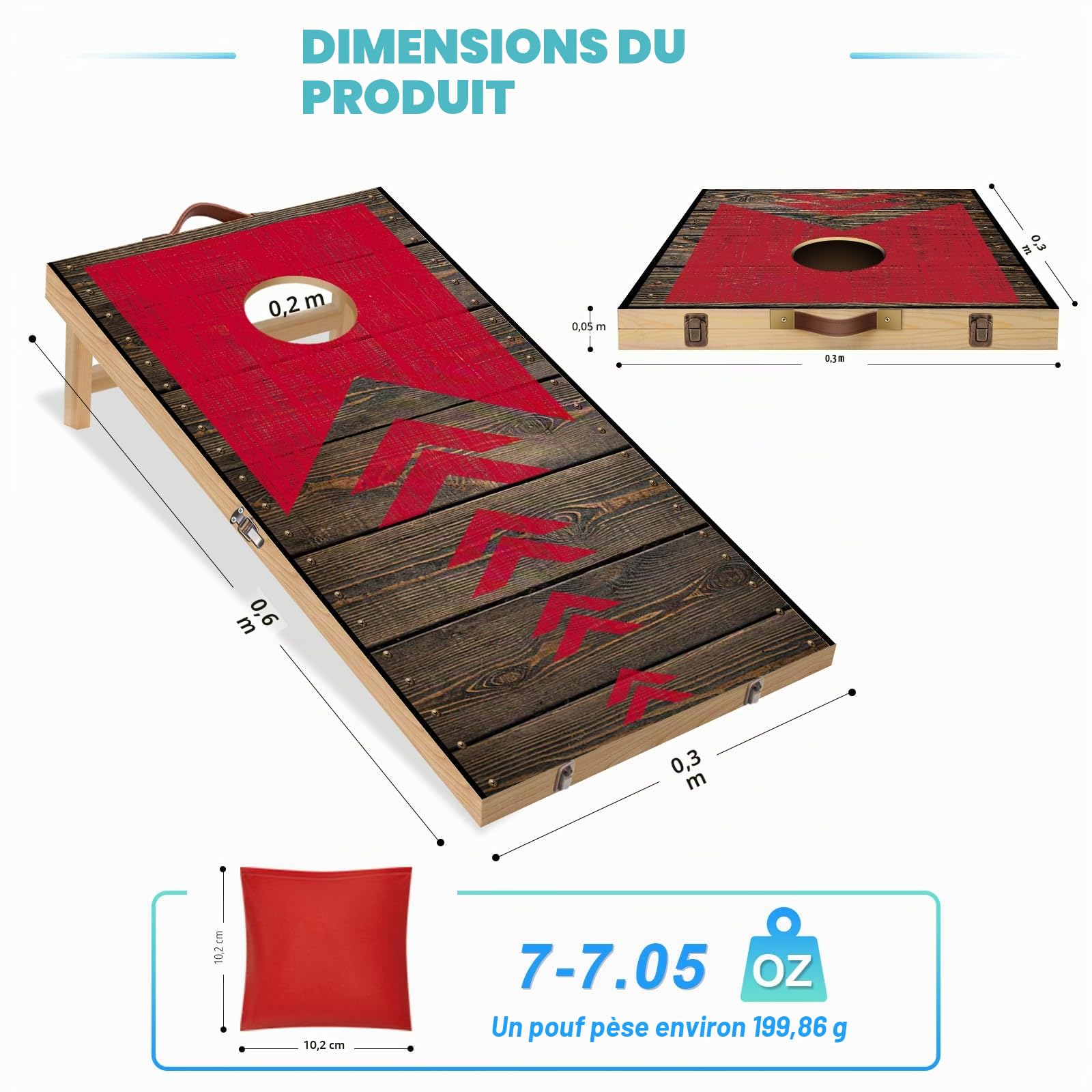 NZQXJXZ Cornhole Jeu Complet Pliable Sac Cornhole pour l'extérieur Jeux Extérieurs avec 6 Sacs de Haricots et Sac de Transport pour Les Enfants, Le Jardin, la Pelouse