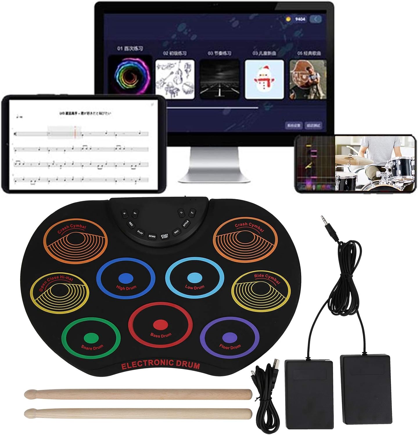 Electronic Drum Set, Portable Foldable Roll Up Drum Practice Pads 3