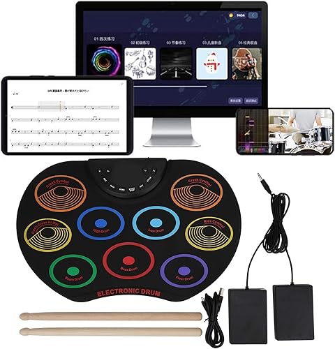 Miniatura 7 de Almohadilla de batería electrónica, almohadilla de batería electrónica portátil de color enrollada a mano para adultos principiante instrumento de