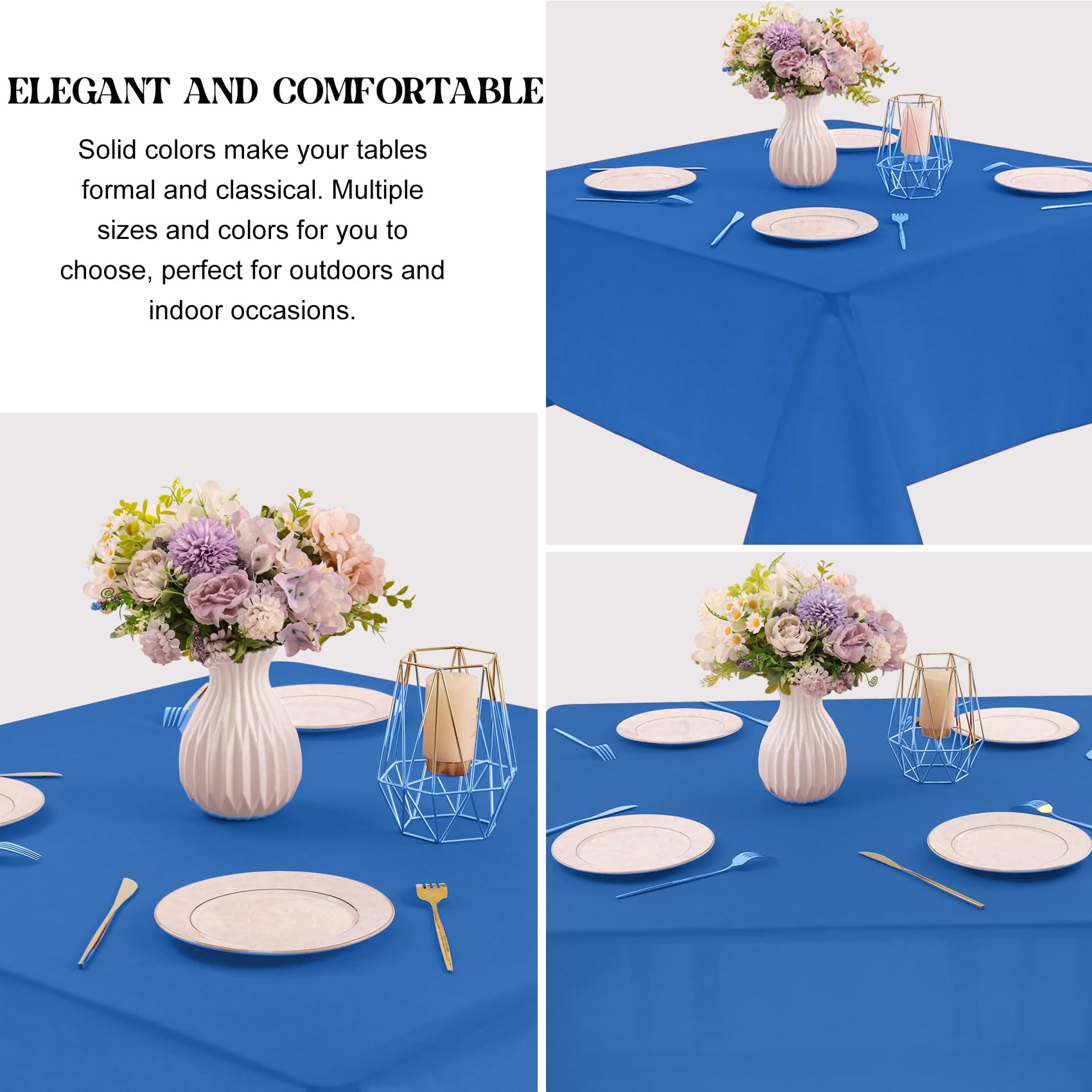 Paquete de 4 manteles cuadrados de 85 x 85 pulgadas, color azul, lavables a máquina, de tela de poliéster, para comedor, fiestas de bufé, picnic, eventos, bodas y restaurantes (azul)