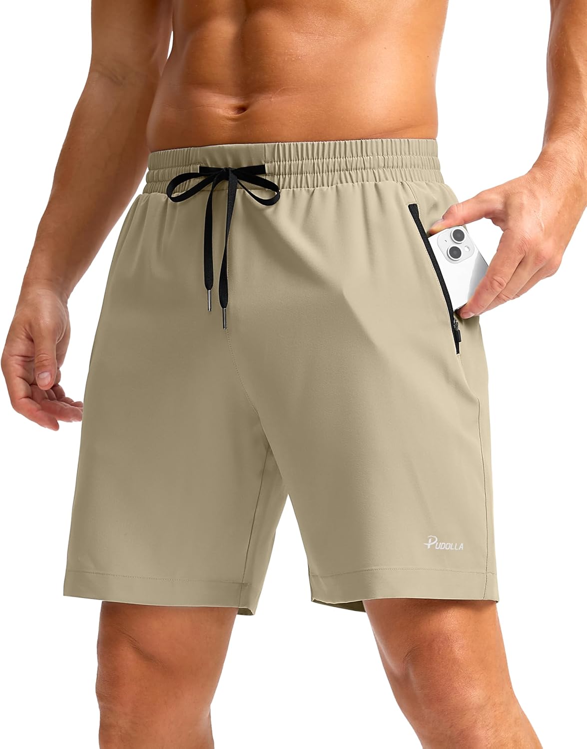 Pudolla Men's Running Gym Shorts with Zipper Pockets 5"/7"/ Lightweight Quick Dry Running Workout Athletic Short