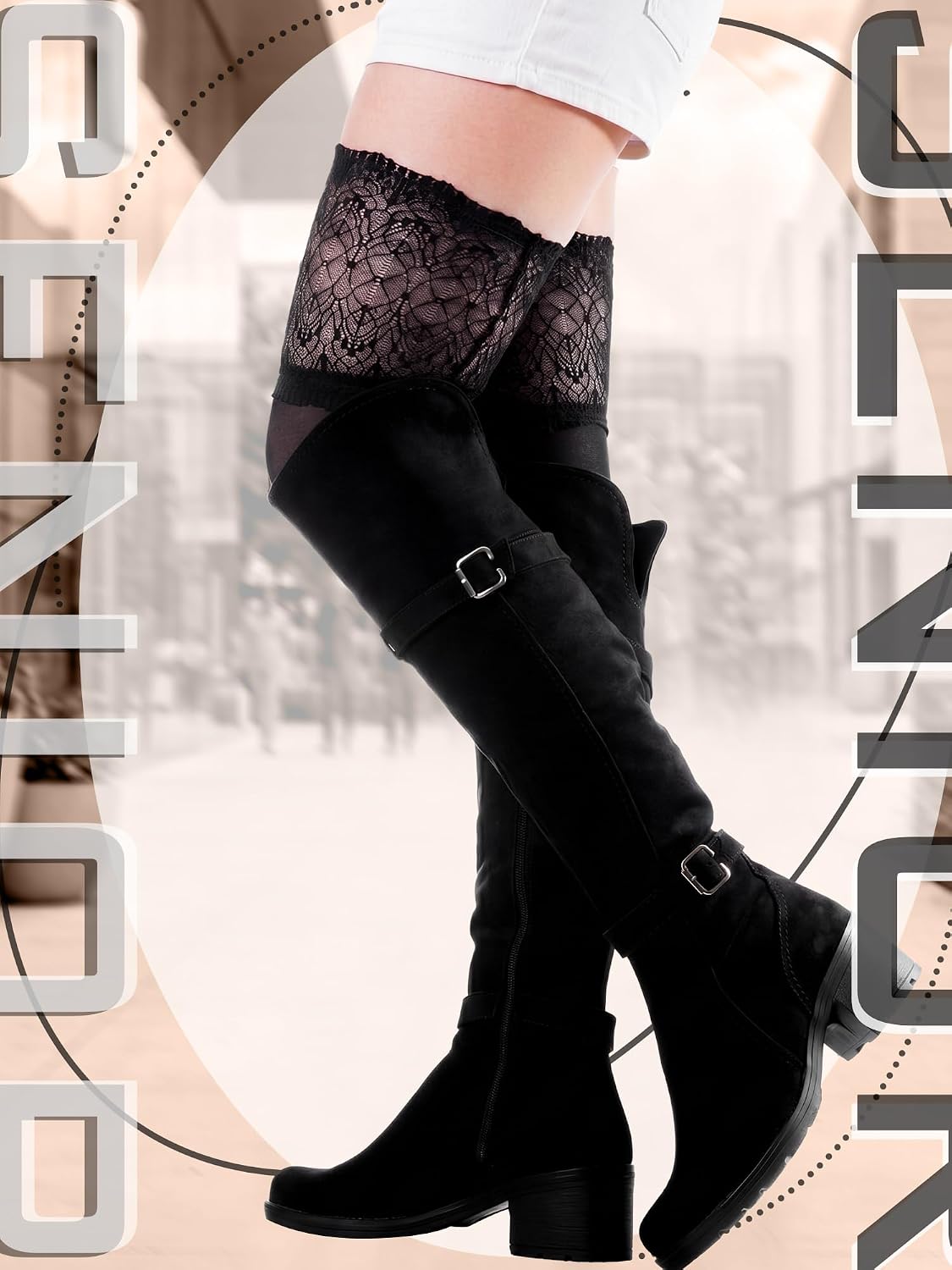 Fourluoo 4 Pairs Knee High Lace Socks