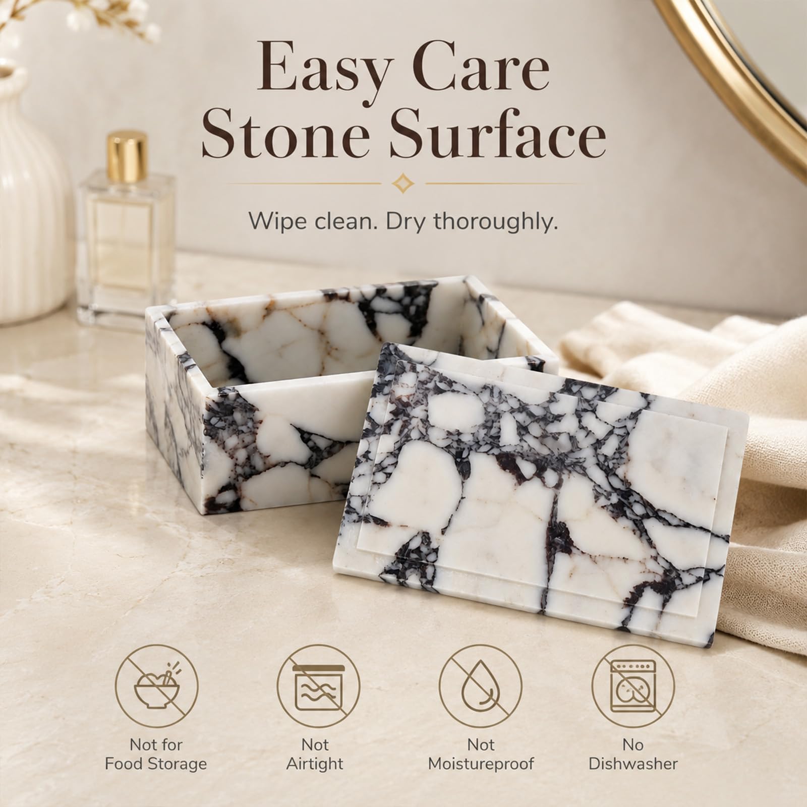 Caja de almacenamiento de mármol de lujo con tapa, patrón de venas blancas y moradas, organizador decorativo para brochas de maquillaje, joyas, accesorios de baño (rectangular)