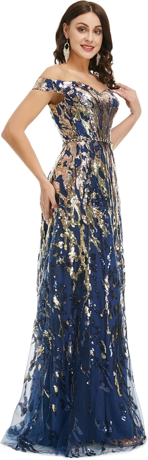 Engerla Women Sequins A line Evening Dress Sexy Off Shoulder Prom Dress 2020 Fashion Celebrity Pageant Gowns - Image 3