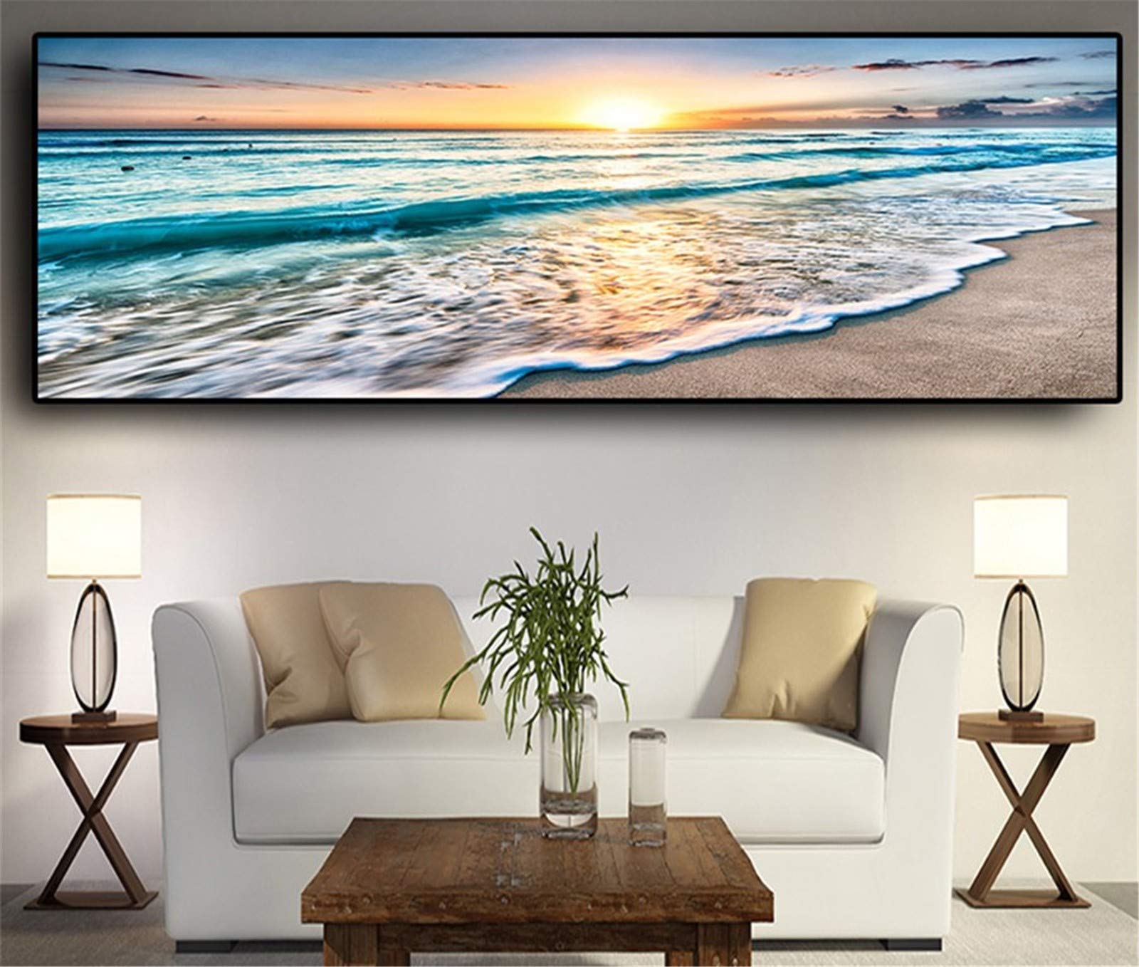 Toile Art Salon Broderie Diamant Grand Format Coucher de Soleil 5D
