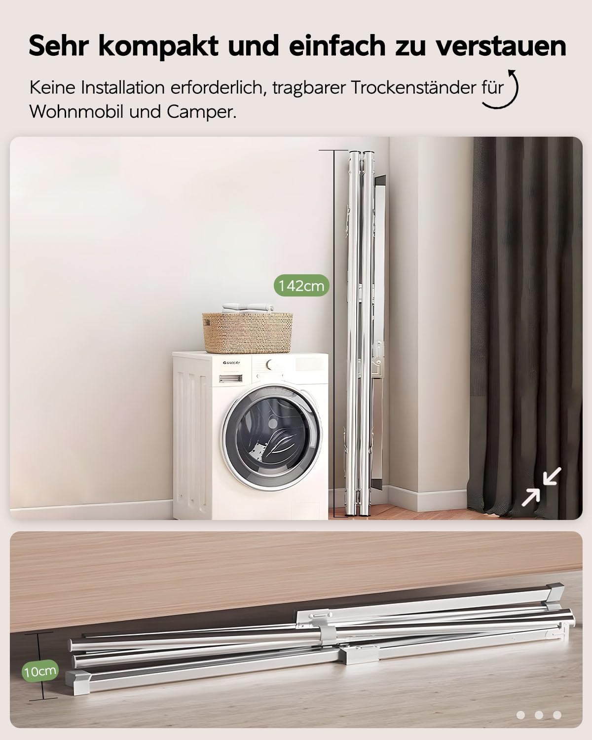 Vikaqi Wäscheständer 200 cm zusammenklappbar Indoor Outdoor Wäscheständer Kleidung Faltbar Wäscheständer Heavy Duty Edelstahl Wäscheleine Kleiderständer 20 Haken 12 Clips