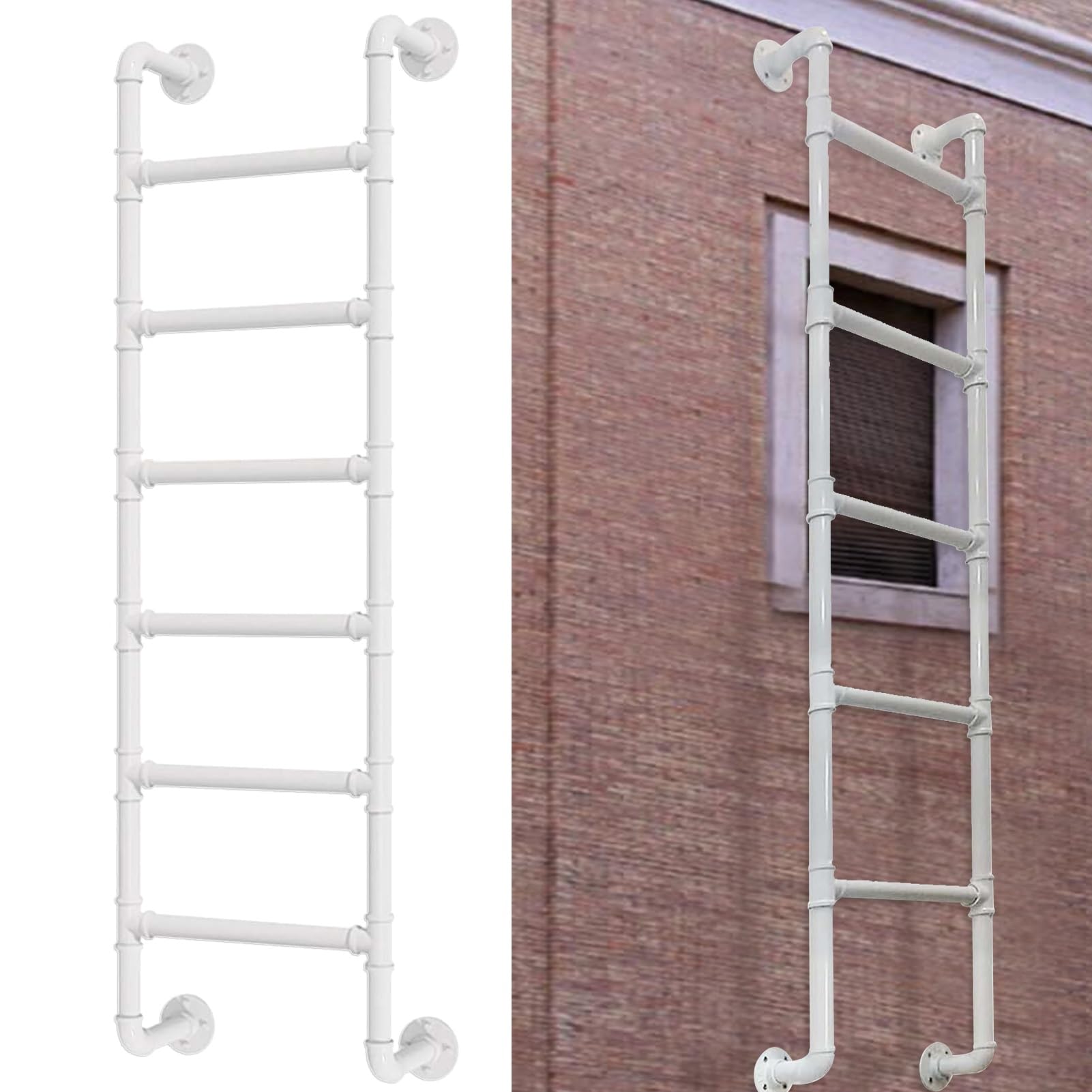 Escalera de entrada y salida vertical para ventanas y altillo de metal para pared