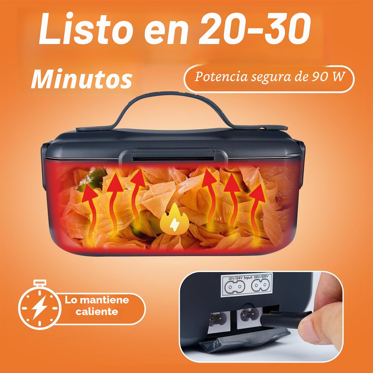 Fiambrera Eléctrica de 90W de Gran Capacidad, 3 en 1 Fiambreras Comida Trabajo, 12V/24V/220V Taper Eléctrico para Comida con Extraíbles para Coche y Oficina (Negro, 2 L)