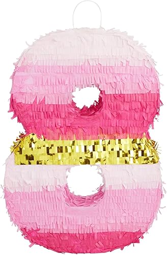 Miniatura 61 de BLUE PANDA Piñata de margarita número 1, 16.5 x 11 x 3 pulgadas, rosa y dorada, piñata de princesa de 1 año para decoración de primer cumpleaños