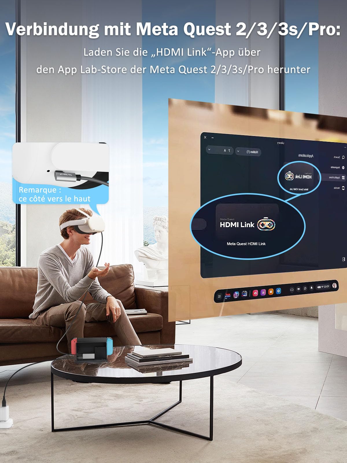 Carte de Capture Vidéo avec PD 100W pour Meta Quest 2/3/3s, Adaptateur HDMI vers USB C/A 1080P60, Plug & Play pour Streaming, Enregistrement de Jeux, OBS, Switch, PS4/5, Xbox, Caméra, VR
