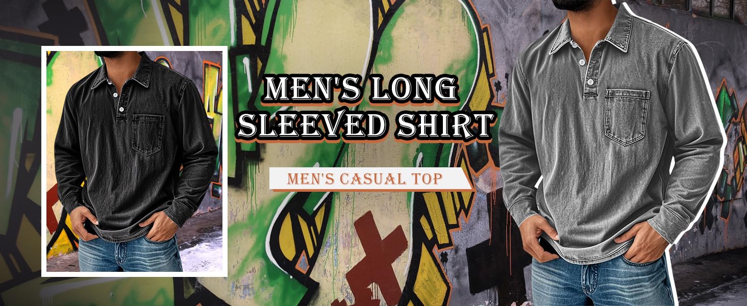 Henley - Camicia da uomo in stile retrò, con bottoni, stile vintage, stile western, effetto invecchiato, per lavoro, ufficio, golf, palestra