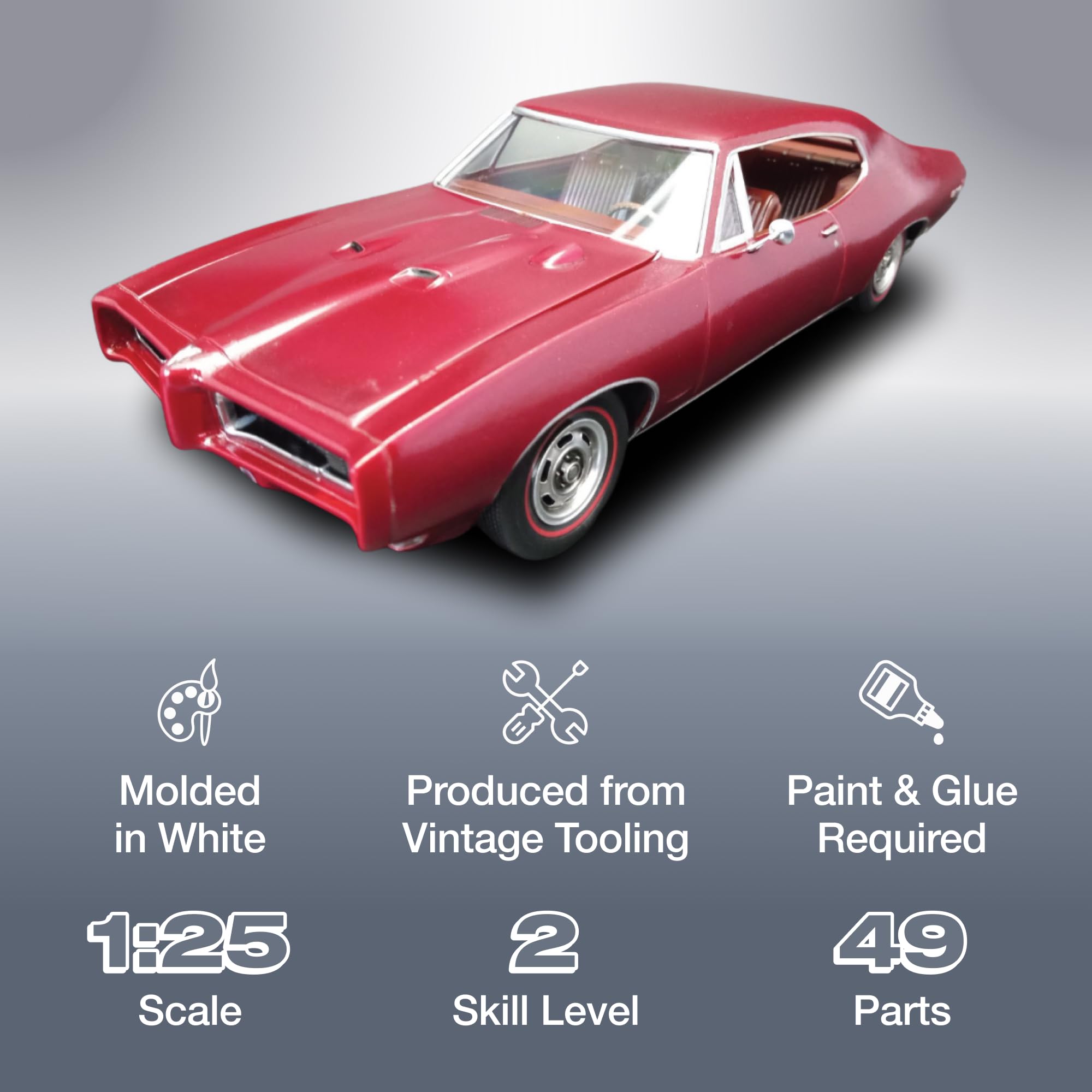 AMT - 1/25 1968 Pontiac GTO Hardtop Craftsman Plus - Plastikmodellbausatz, Nicht bemalt
