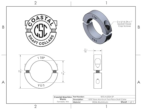 Miniatura 50 de Diámetro de orificio de 0.50 pulgadas - Abrazadera del collar de eje de dos piezas - Aluminio 2024 (paquete de 4)