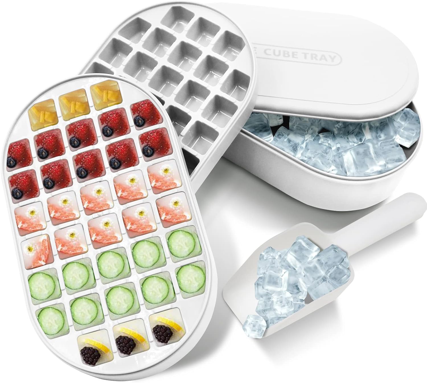 Jasilon Ice Cube Tray with Lid and Bin and Scoop for