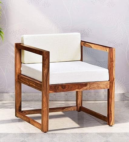 Woodstage Sheesham Wood Armchair Sofa Longue Chair with Cushions for Home & Office (Rustic Teak)