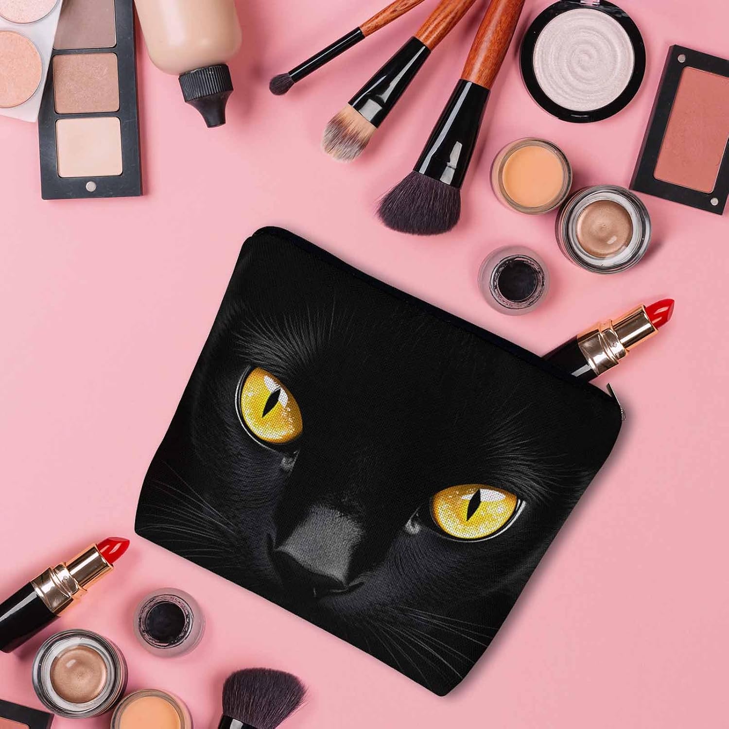 Women Makeup Organizer Bag Cat Animal Kitten Black Cat Flax Cosmetic Bag Makeup Bags Toiletry Bag Accessories Organizer Travel Bags For Home Bathroom Office Hotel Gym image 3