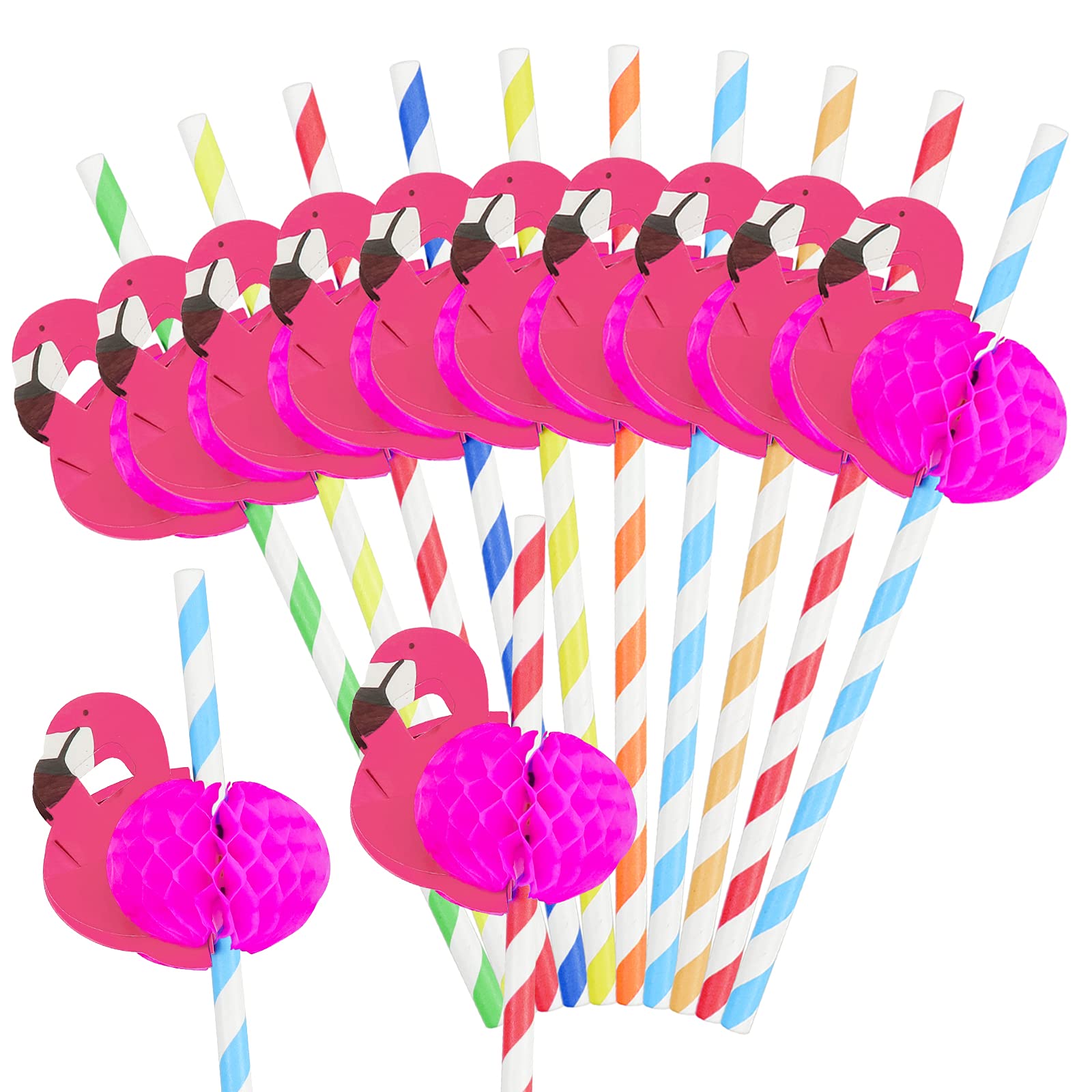 50 Pailles Cocktail En Papier 3D Flamant Rose - Biodégradables, 197mm, Pour Fêtes, Mariages, Bars (lot)