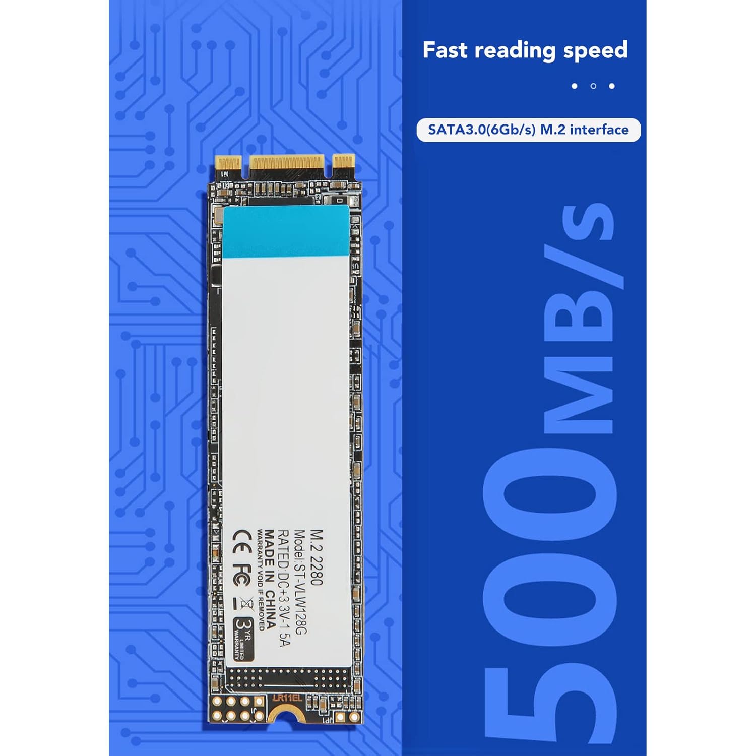 Computer SSD, Smart Response Plug and Play Internal Gaming SSD 450MB/S Writing M.2 2280 for Desktop (128GB)