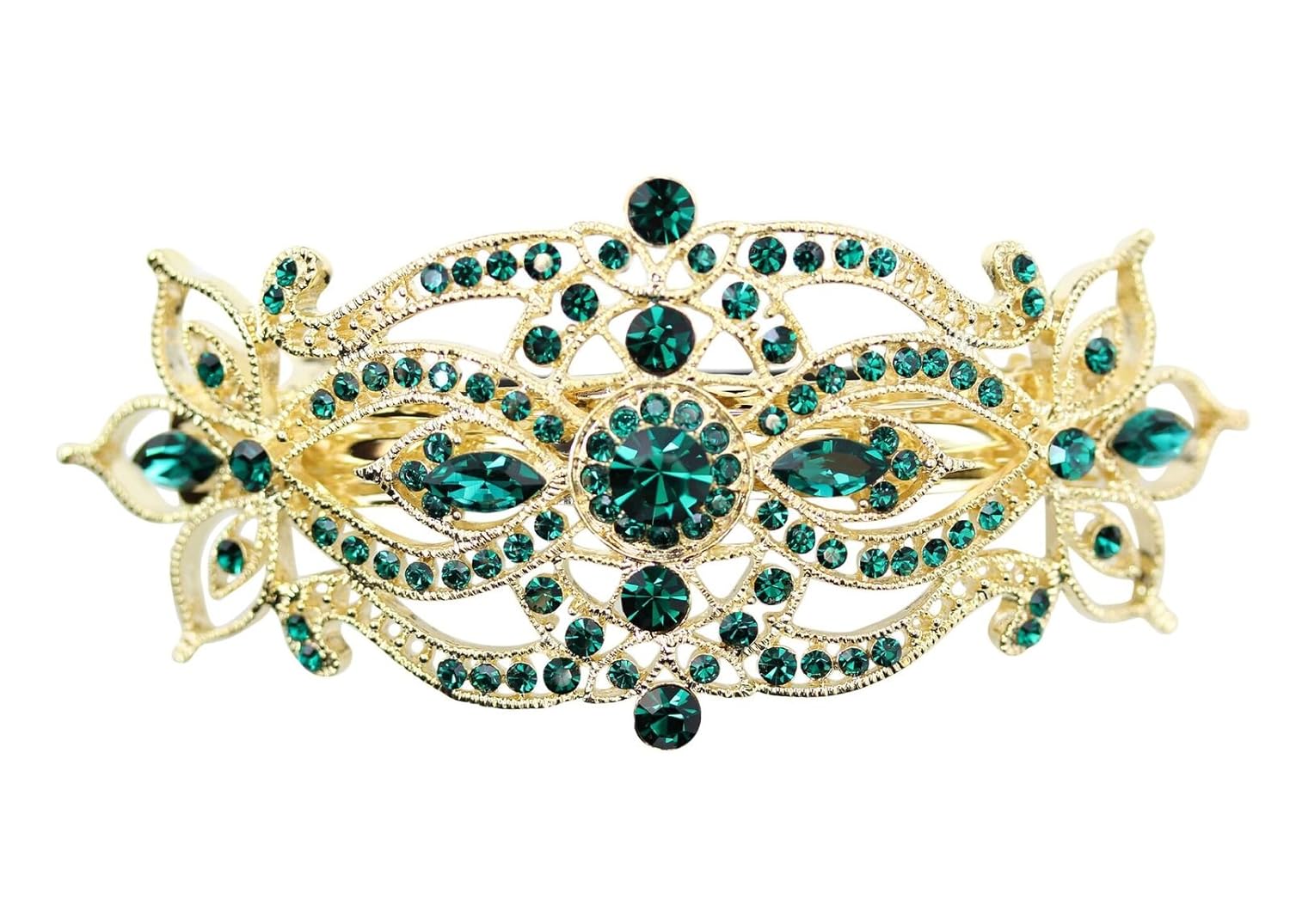 Faship Gorgeous Green Crystal Floral Big Hair Barrette