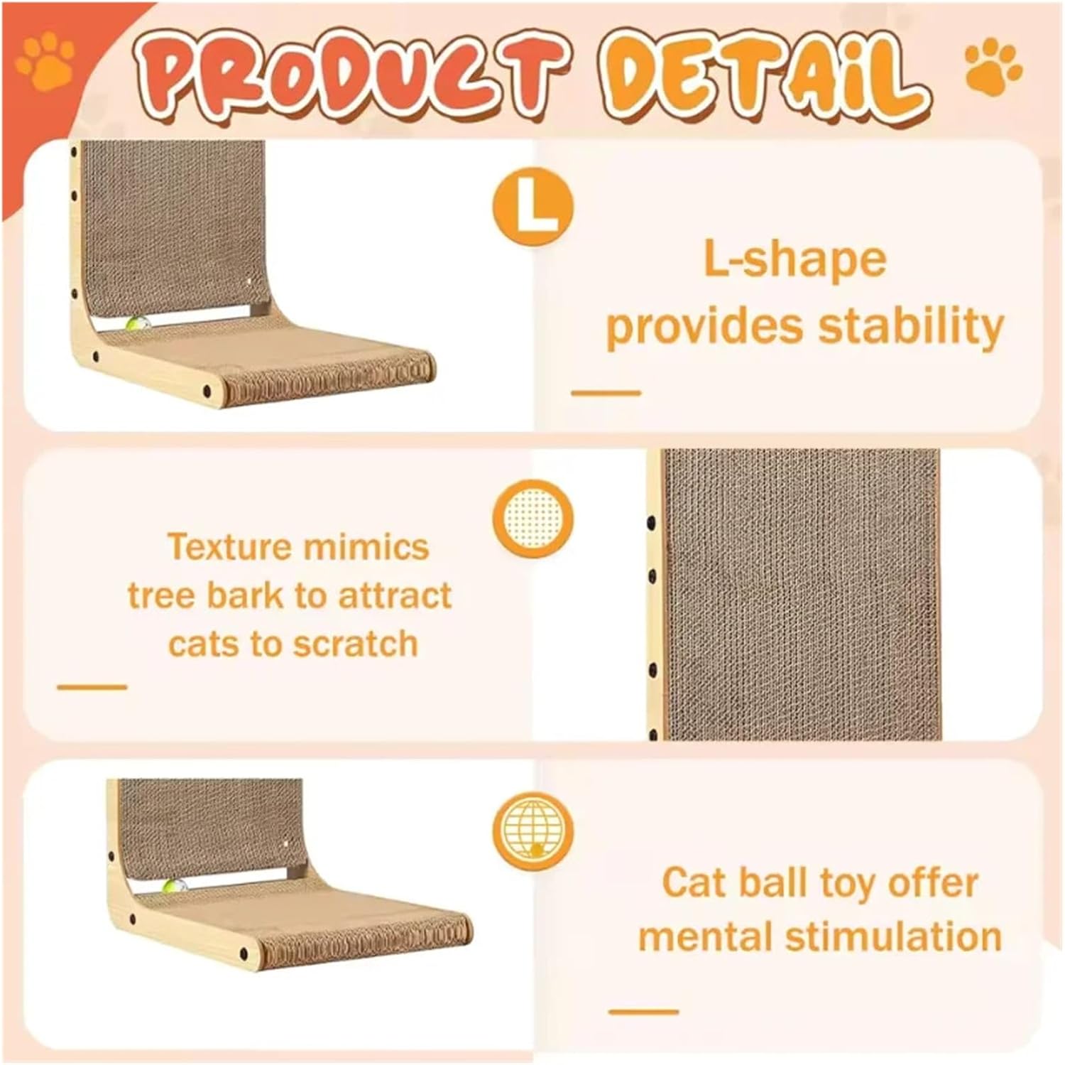 L-Shaped Indoor Cat Scratching Post(Gold)