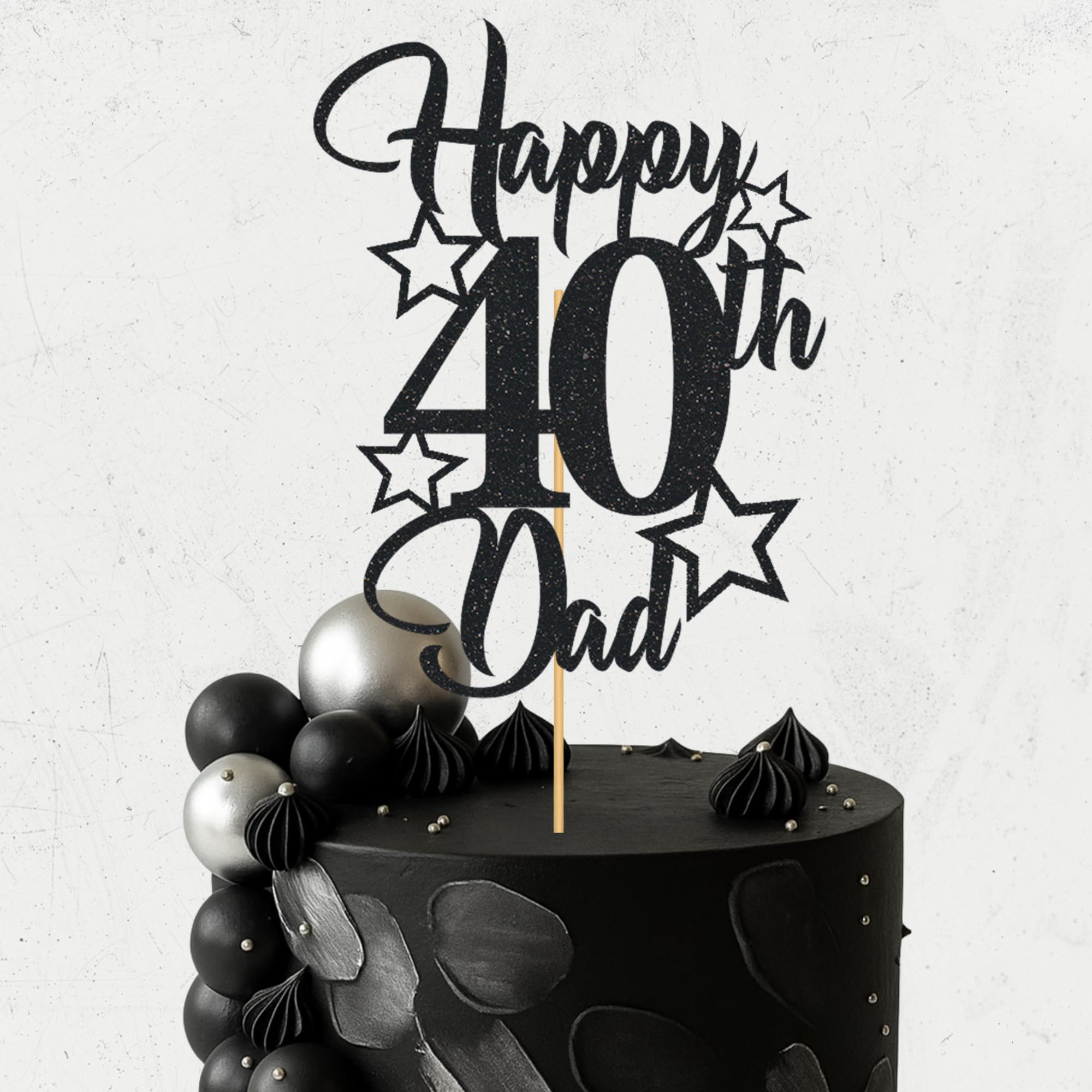 Glitter Birthday Cake Topper for Dad with stars, Birthday Cake Topper, Party Decorations, Party Supplies, 40, 50, 60, 70,80, 90 Many colours (40th, Black (15cm)) โ image 1