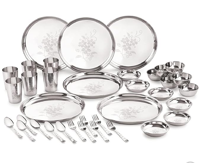 Neelam Stainless Steel 24 Gauge Laser Etching Dinner Set, 36 pcs