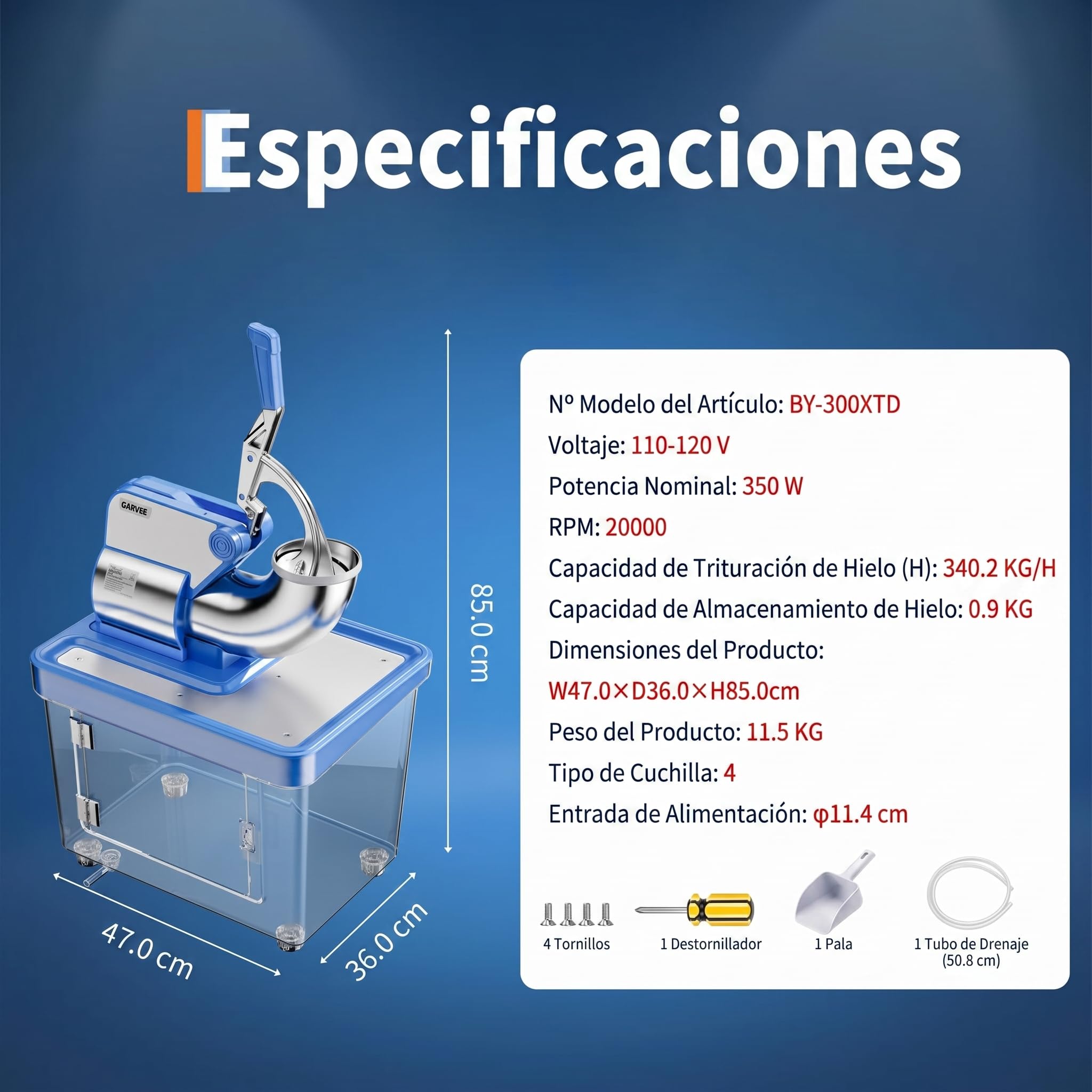 GarveeLife Trituradora de Hielo 300W Acero Doble Cuchilla 300kg/h Azul | Trituradora de hielo 300W 300kg/h, acero inoxidable doble cuchilla para granizado rápido, ideal para bar y el hogar, azul.