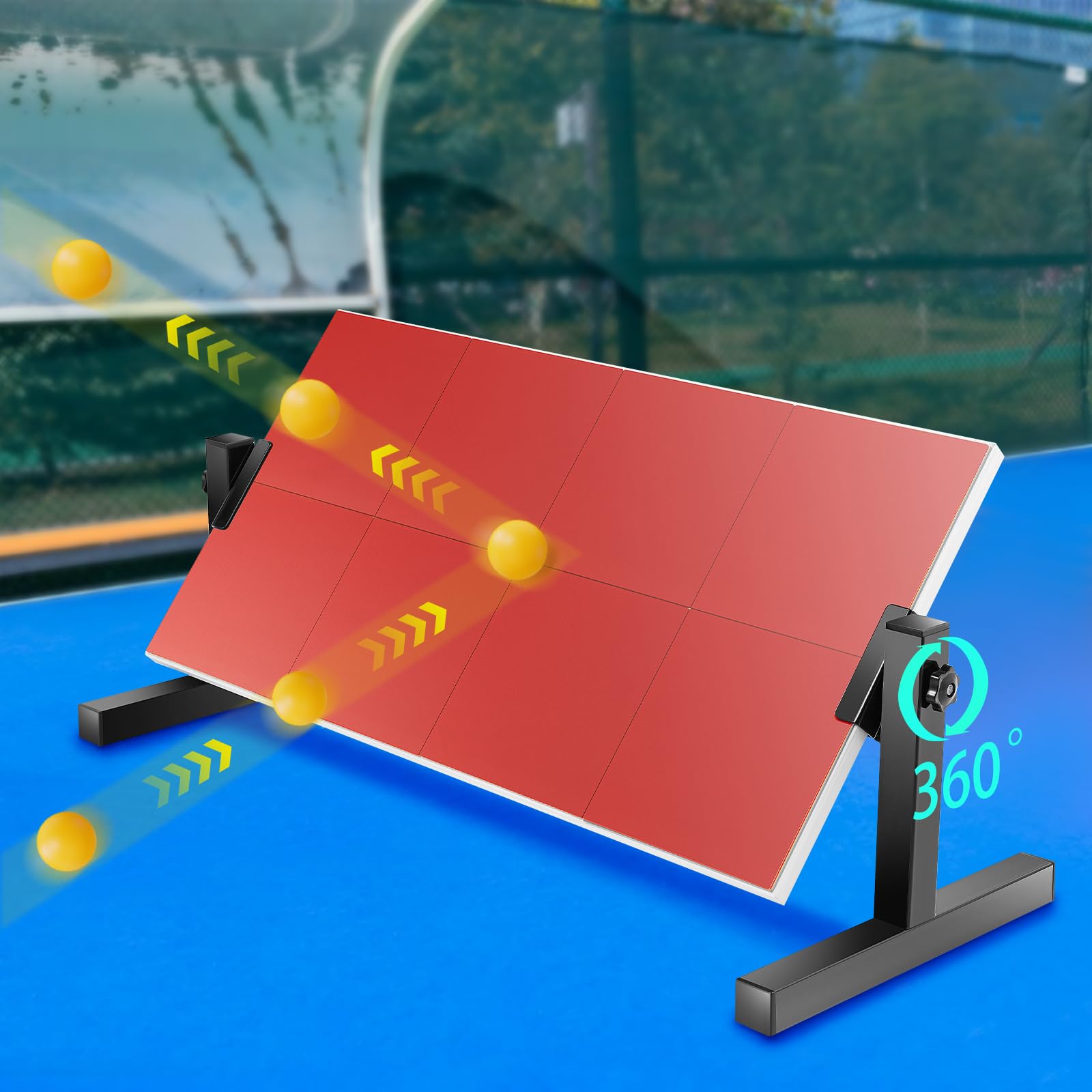 Mur de rebond de tennis de table avec 8 blocs en caoutchouc - Angle réglable à 360° - Stable - Entraîneur de tennis de table - Rebond pour auto-entraînement en intérieur et extérieur - Pour la