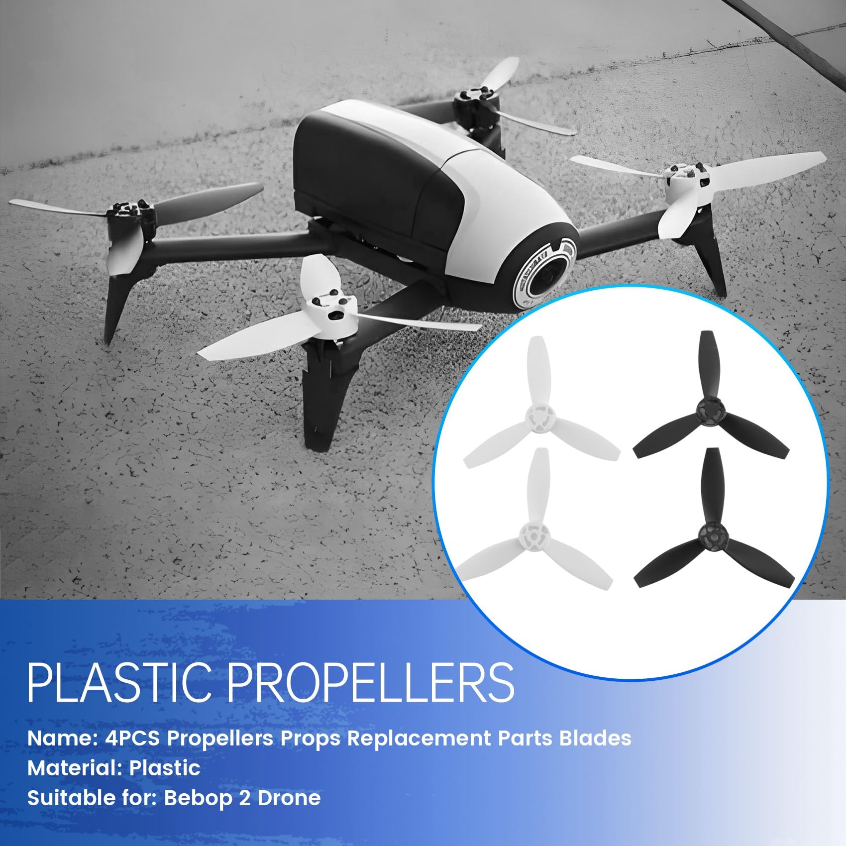 4 HéLices Accessoires Lames de PièCes de Rechange pour Parrot Bebop 2 Drone Noir Blanc